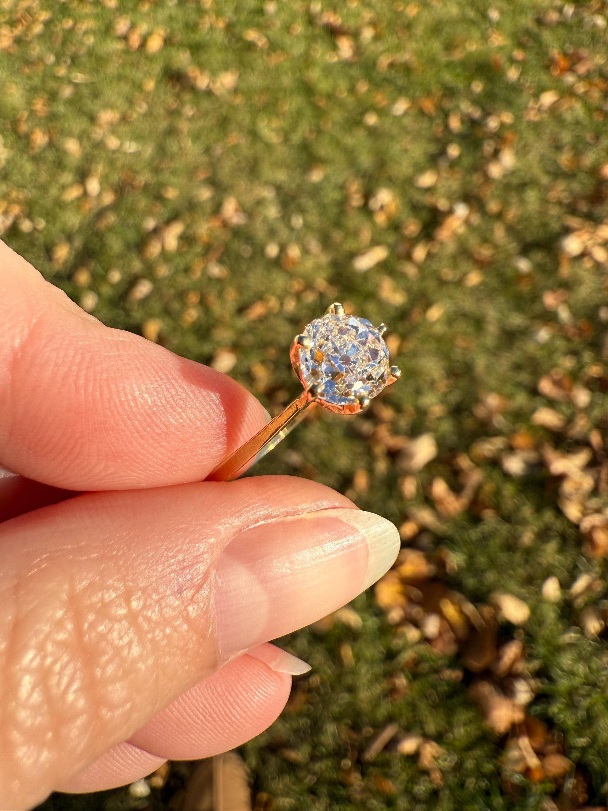 Vintage EYE CLEAN 1.2 Carat French Solitaire Ring Chunky Antique Cushion Old Mine Cut DIAMOND 18k Gold Band Engagement Romantic Gift 1Ct OmC