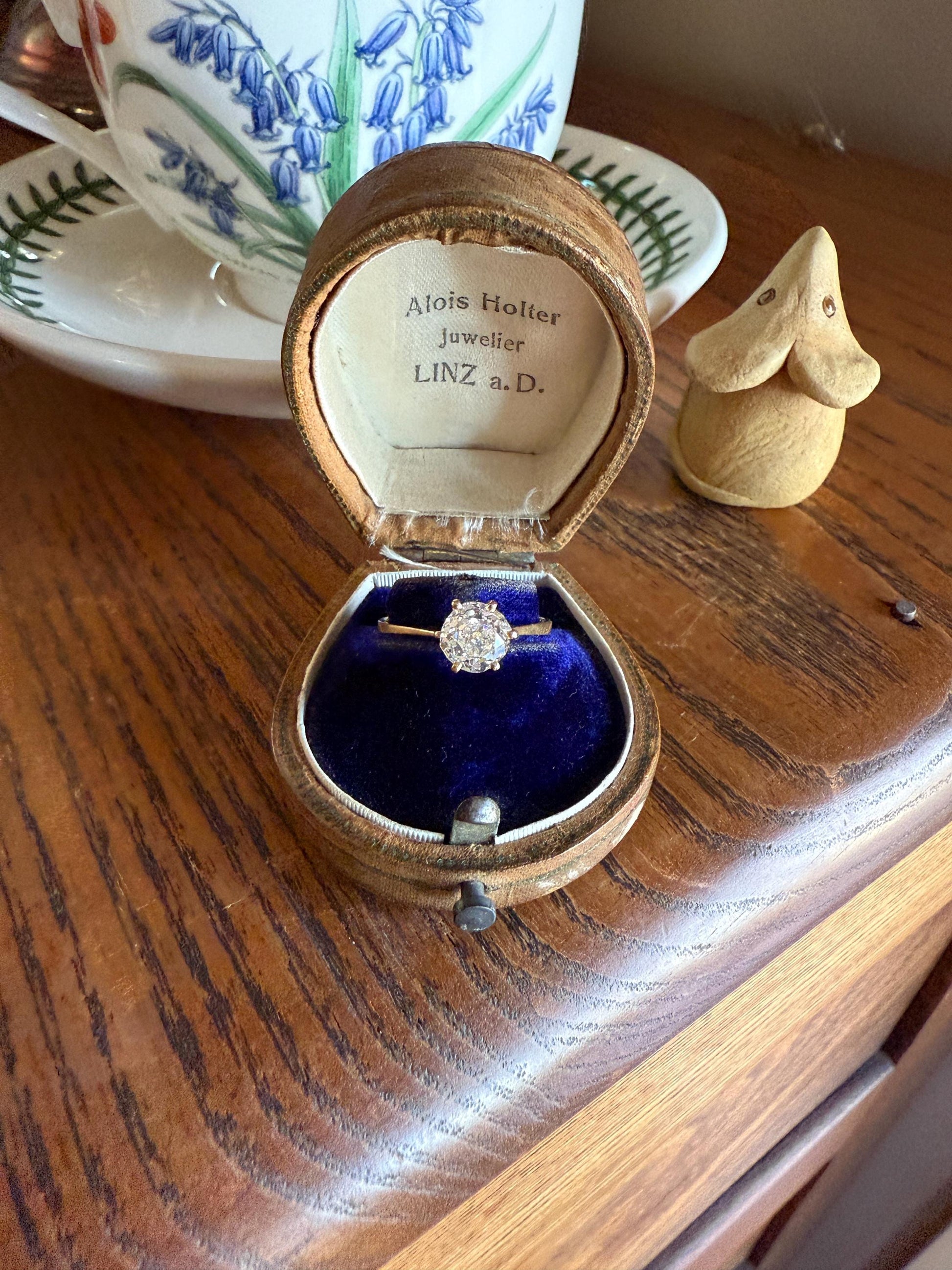 Vintage EYE CLEAN 1.2 Carat French Solitaire Ring Chunky Antique Cushion Old Mine Cut DIAMOND 18k Gold Band Engagement Romantic Gift 1Ct OmC