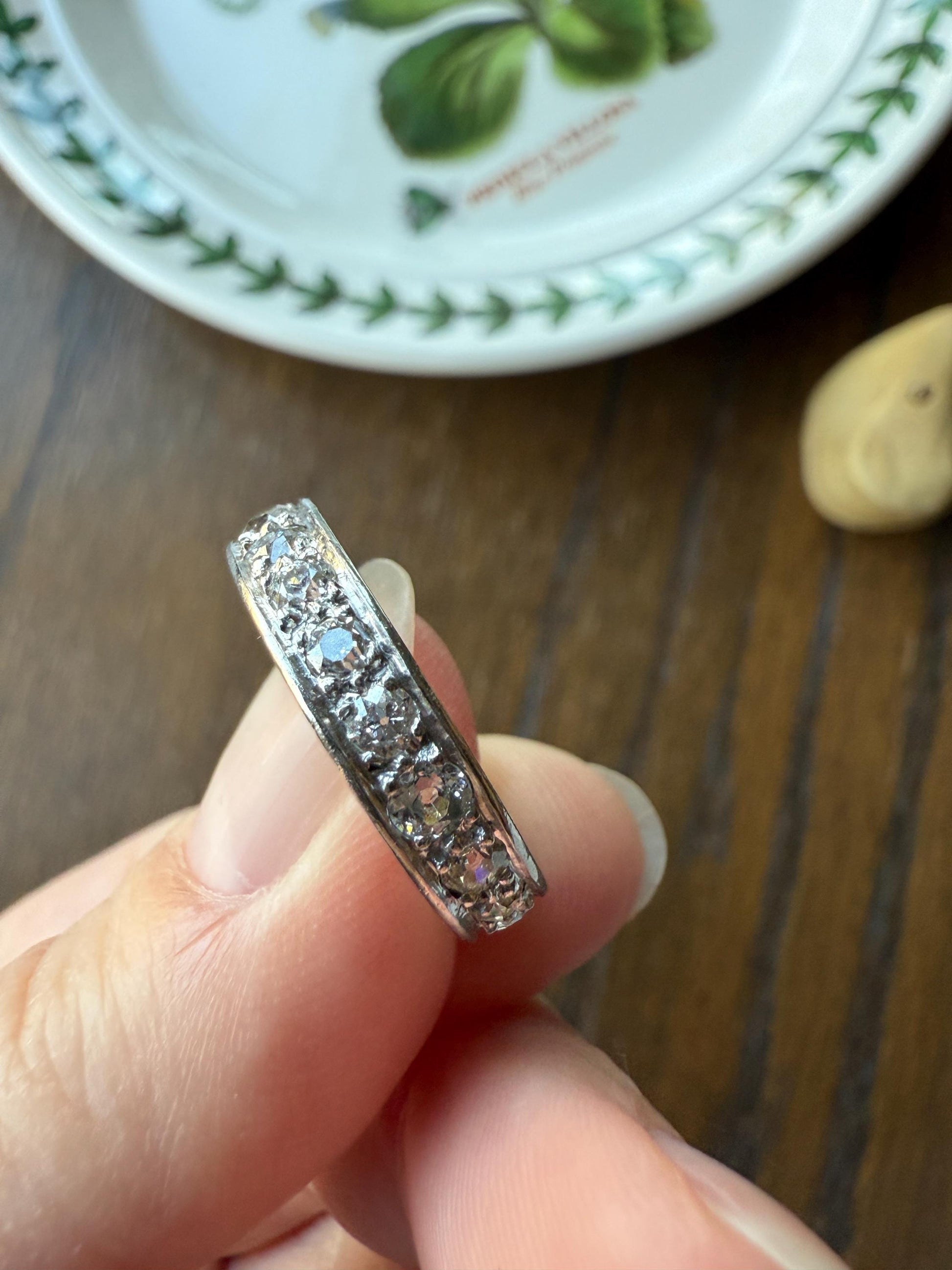 FRENCH Antique Edwardian Art Deco 1.6 Carat 20 Old Mine European Cut DiAMOND Platinum FuLL ETERNITY Band Ring Wedding 1.6Ctw Tdw OMC Stacker