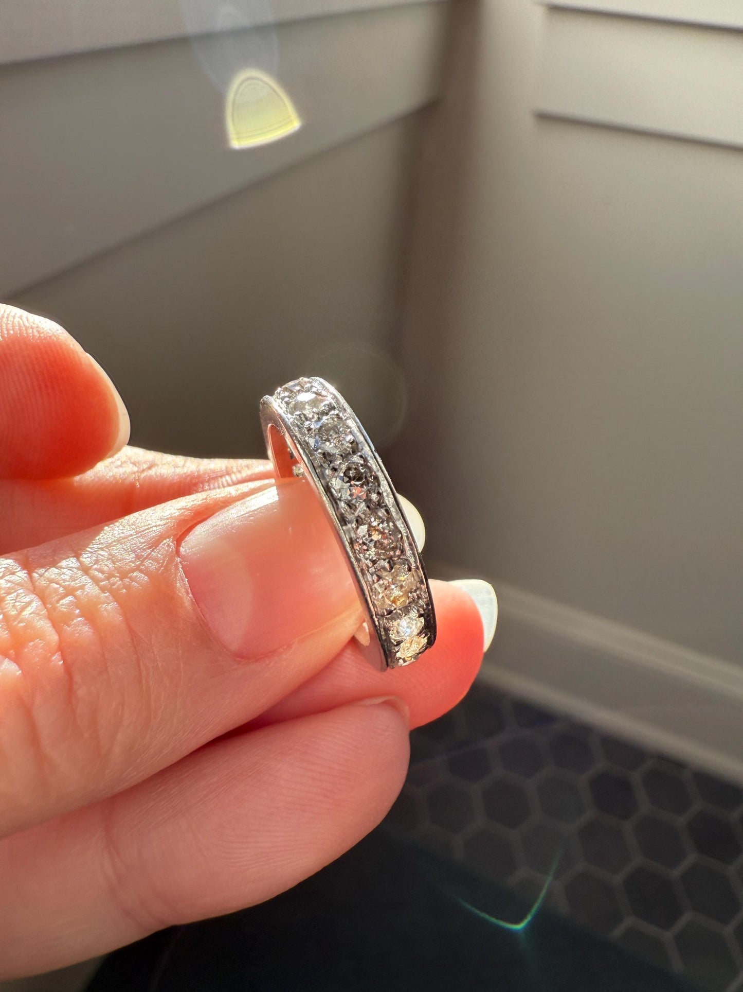 FRENCH Antique Edwardian Art Deco 1.6 Carat 20 Old Mine European Cut DiAMOND Platinum FuLL ETERNITY Band Ring Wedding 1.6Ctw Tdw OMC Stacker