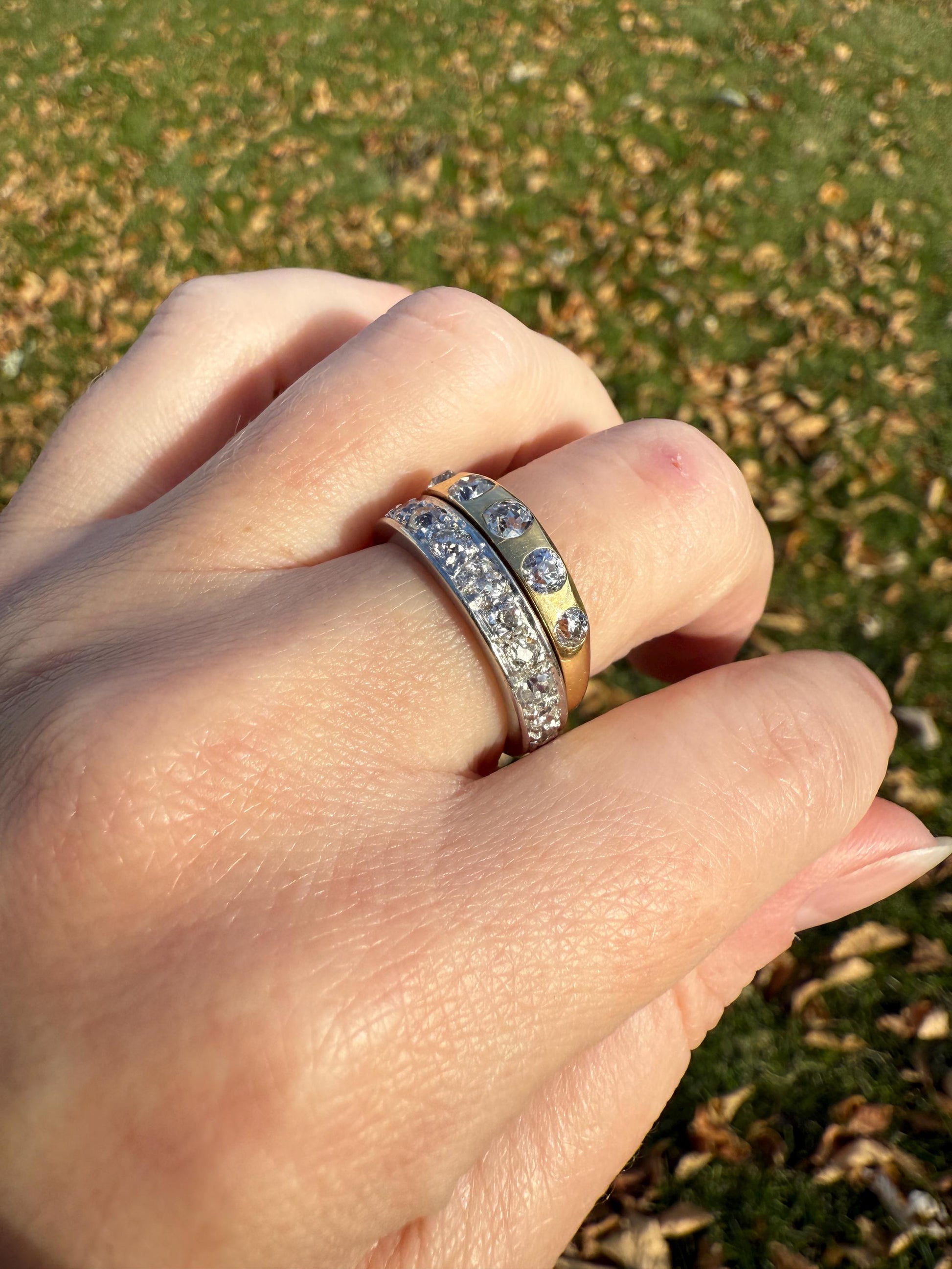 FRENCH Antique Edwardian Art Deco 1.6 Carat 20 Old Mine European Cut DiAMOND Platinum FuLL ETERNITY Band Ring Wedding 1.6Ctw Tdw OMC Stacker