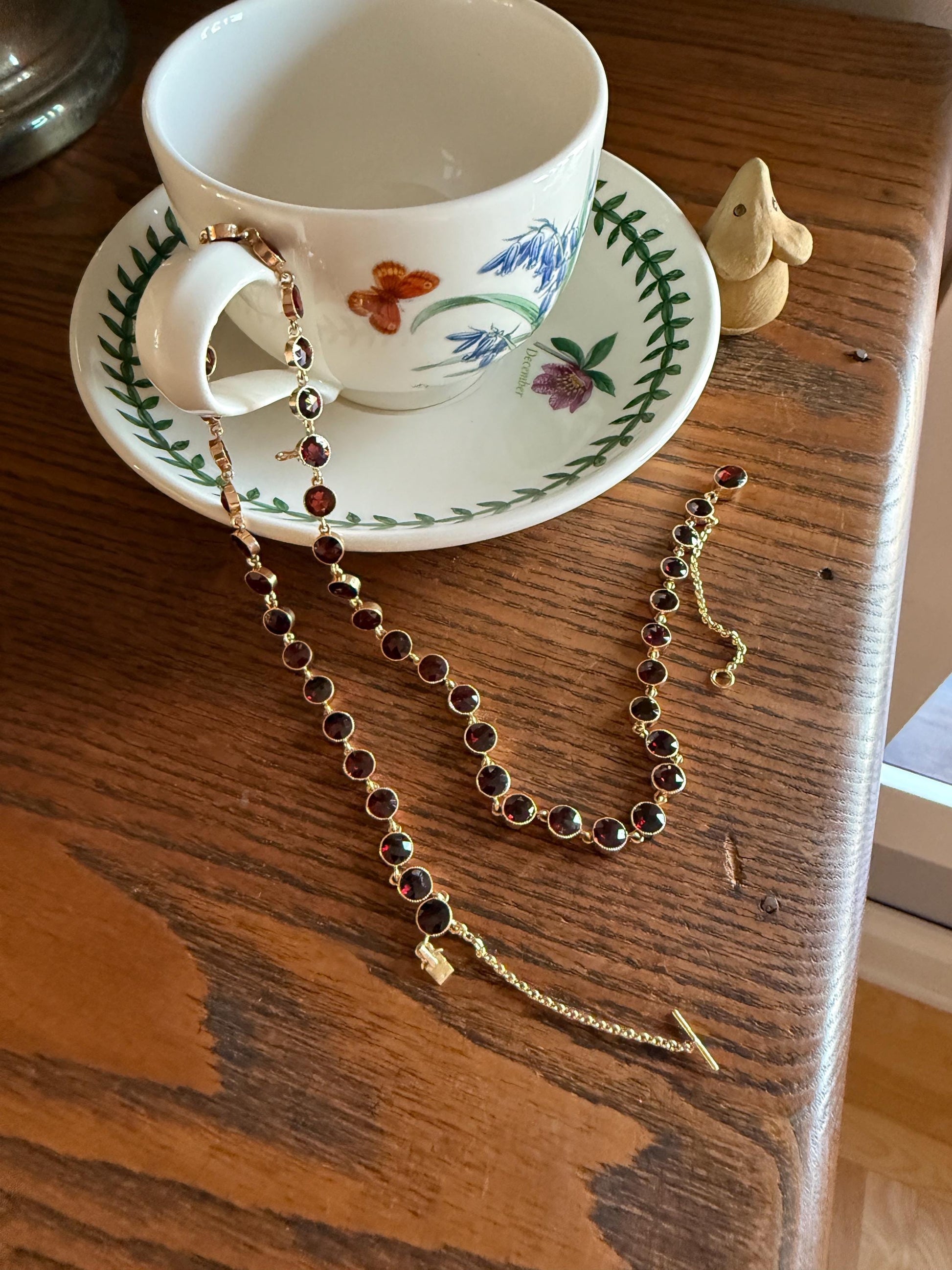 Almandine GARNET 46 Stone Riviera Station Chain 14k GOLD Necklace Vintage to Antique Romantic Gift Neckmess Neckstack Pendant Holder