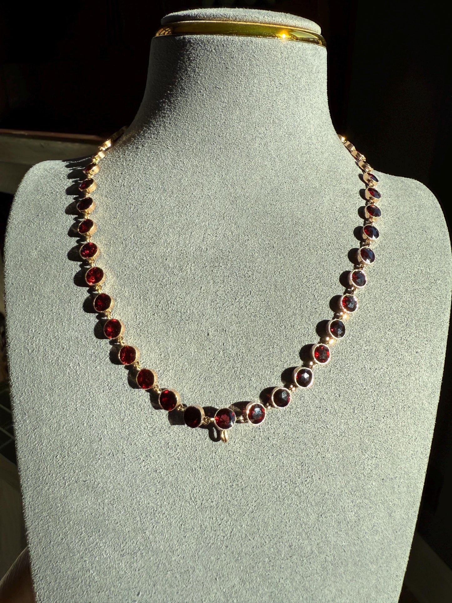 Almandine GARNET 46 Stone Riviera Station Chain 14k GOLD Necklace Vintage to Antique Romantic Gift Neckmess Neckstack Pendant Holder