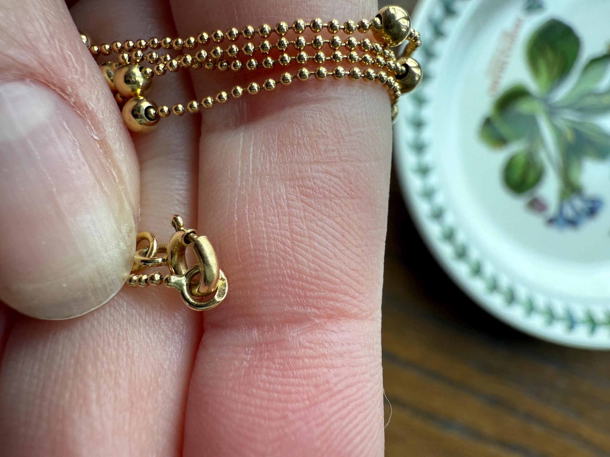 French Vintage Teeny Tiny Mini Bead 18k Gold Pearl 18" Chain Necklace Solid Ball Rivet Minimalist Layering Pendant Holder Shimmer Gift