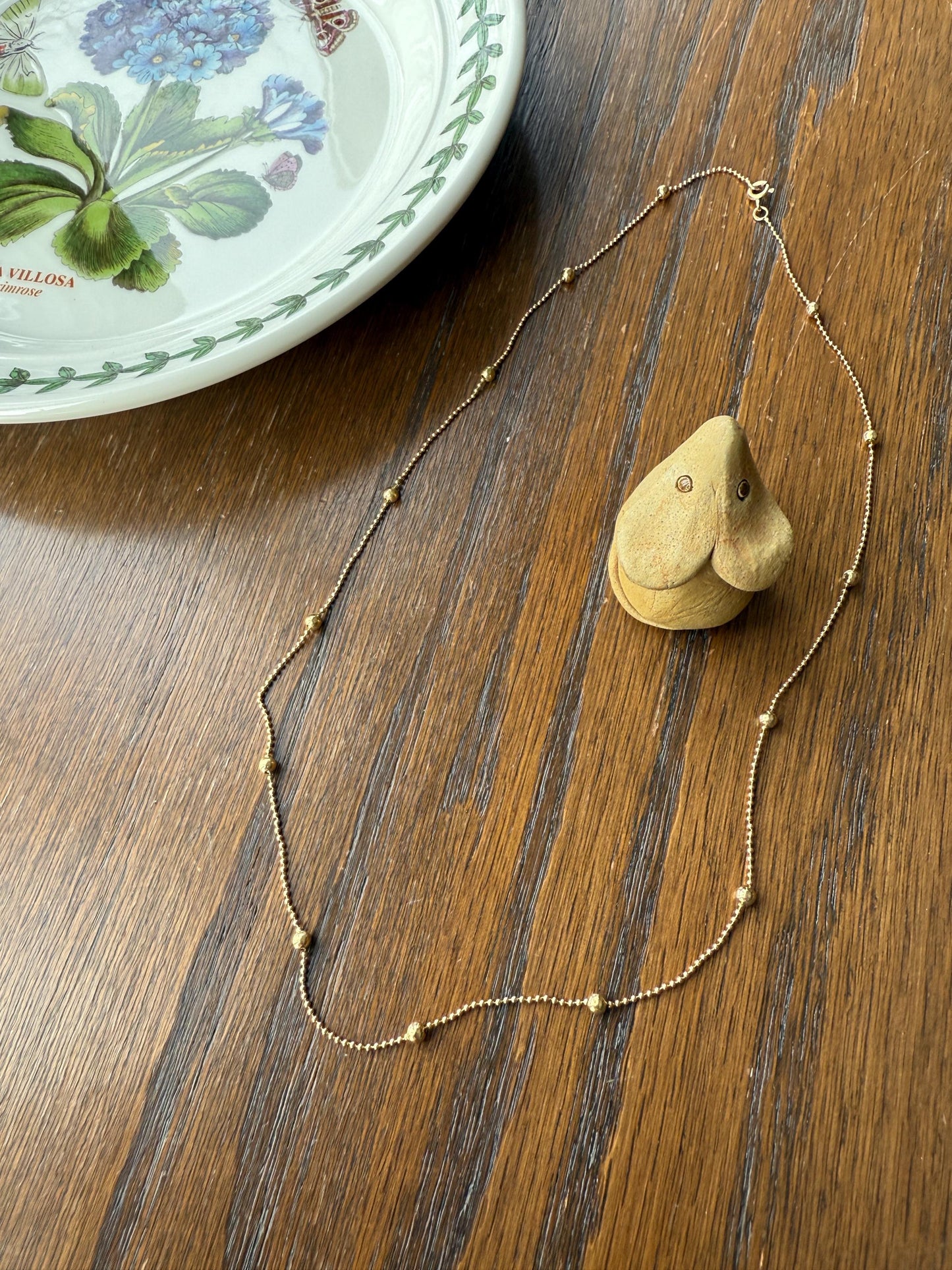 French Vintage Teeny Tiny Mini Bead 18k Gold Pearl 18" Chain Necklace Solid Ball Rivet Minimalist Layering Pendant Holder Shimmer Gift