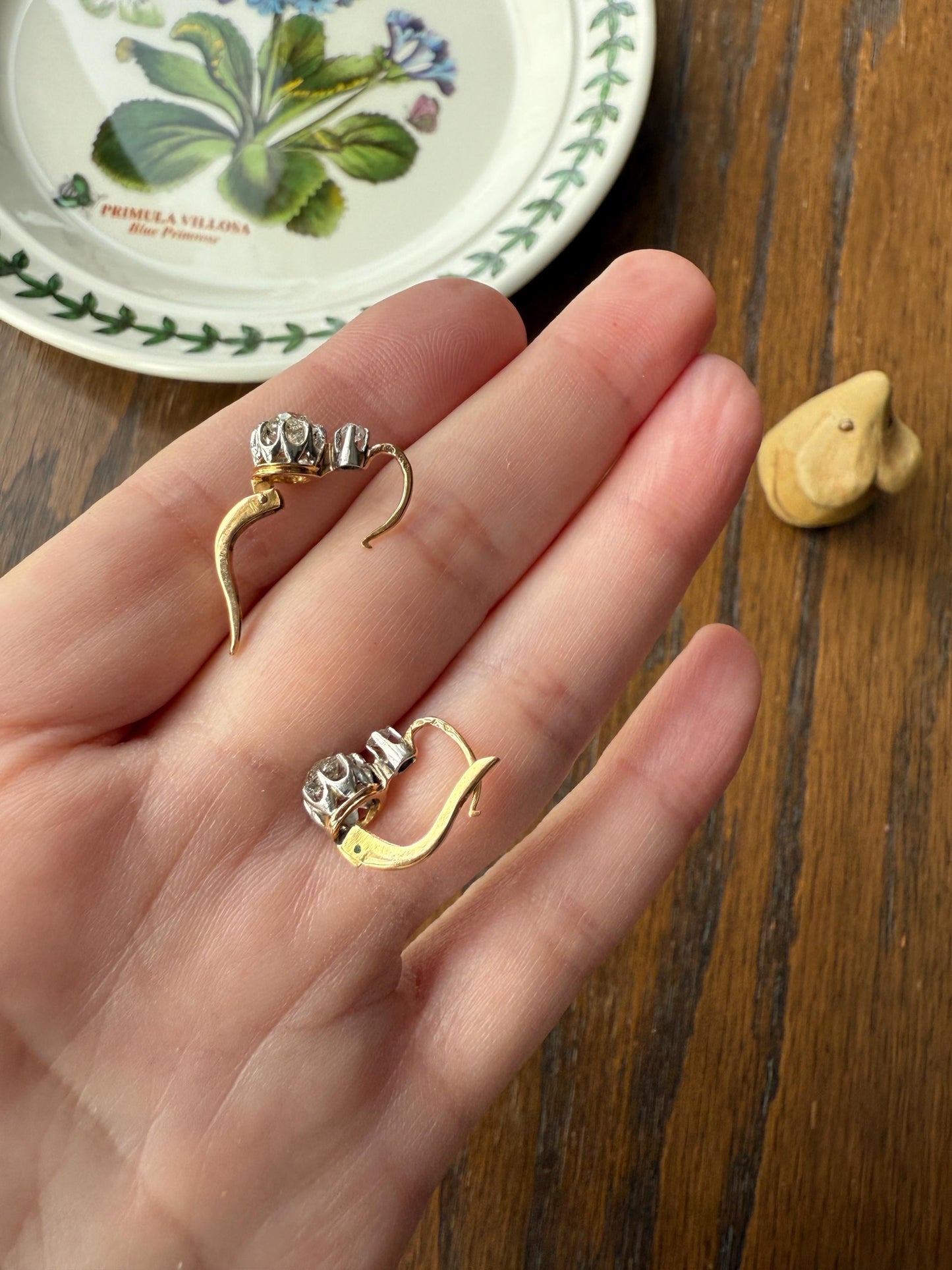 BOXED Antique 1.5 Carat Tdw Old Mine Cut Diamond Earrings 18k Gold French Victorian Dangle Dormeuse Gift Belle Epoque Bridal Something Old