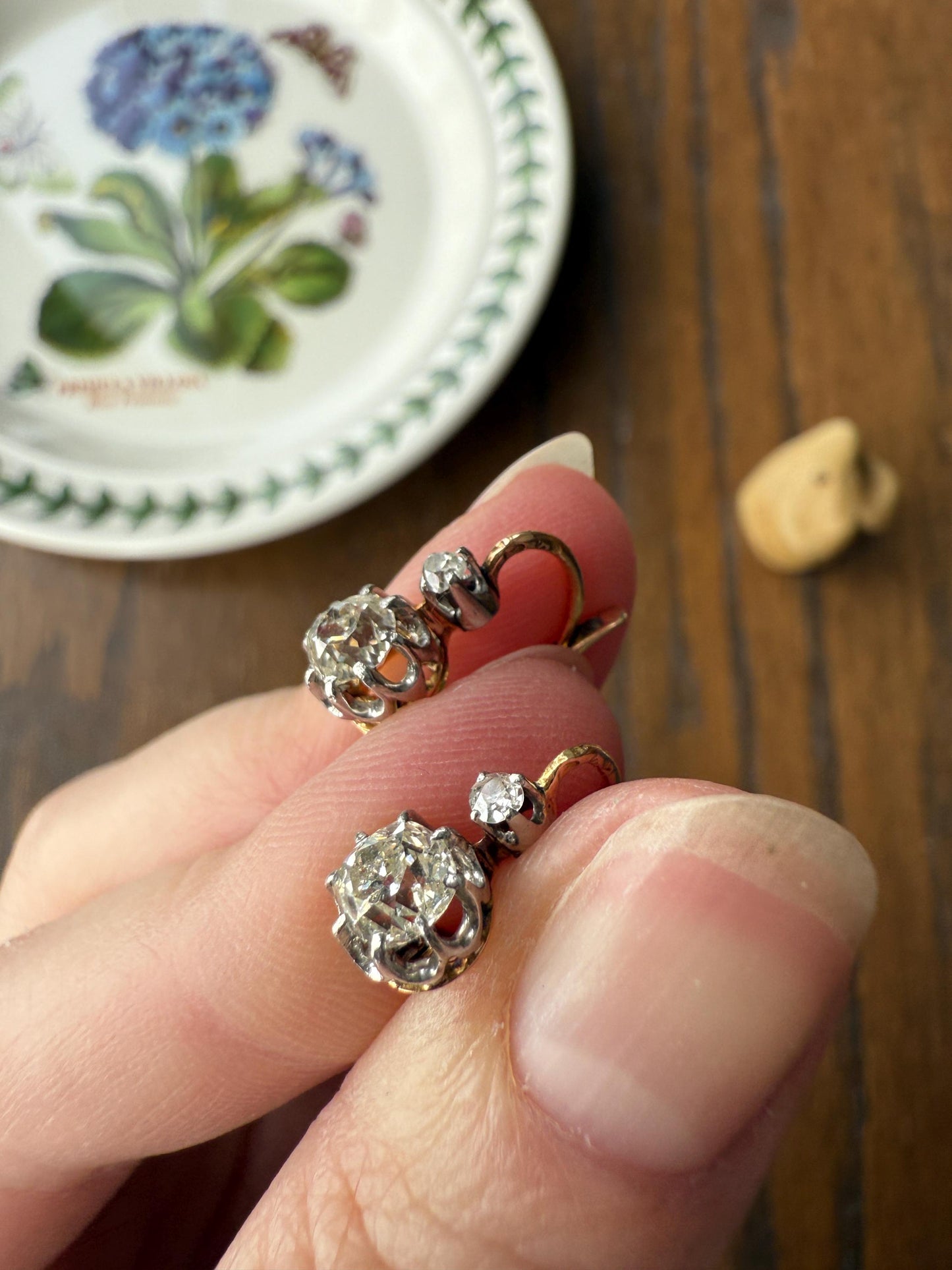 BOXED Antique 1.5 Carat Tdw Old Mine Cut Diamond Earrings 18k Gold French Victorian Dangle Dormeuse Gift Belle Epoque Bridal Something Old