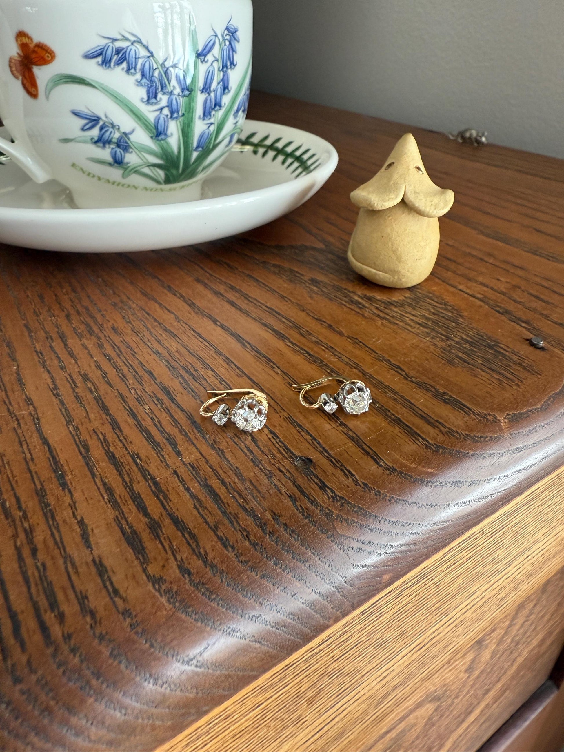 BOXED Antique 1.5 Carat Tdw Old Mine Cut Diamond Earrings 18k Gold French Victorian Dangle Dormeuse Gift Belle Epoque Bridal Something Old