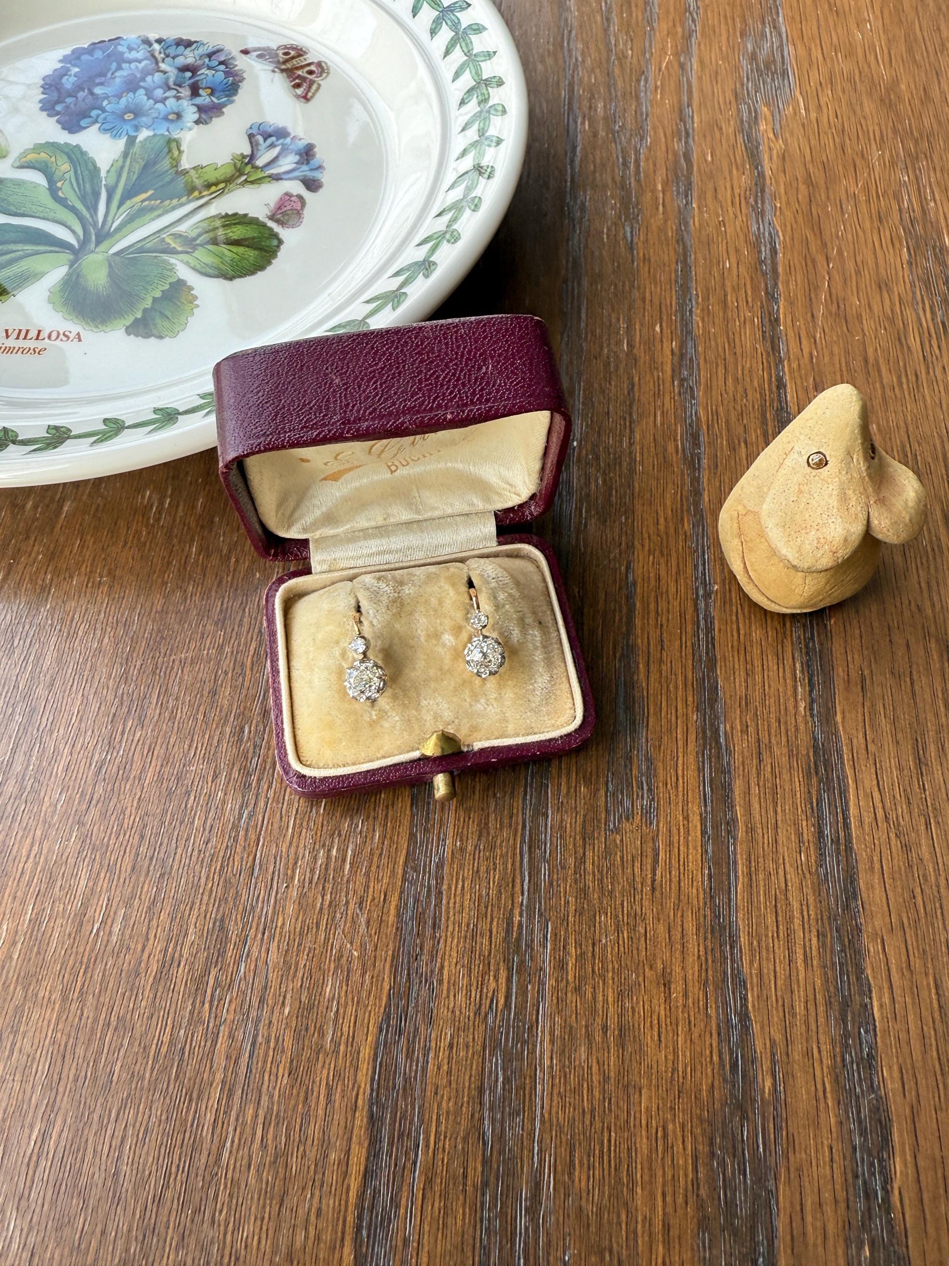 BOXED Antique 1.5 Carat Tdw Old Mine Cut Diamond Earrings 18k Gold French Victorian Dangle Dormeuse Gift Belle Epoque Bridal Something Old