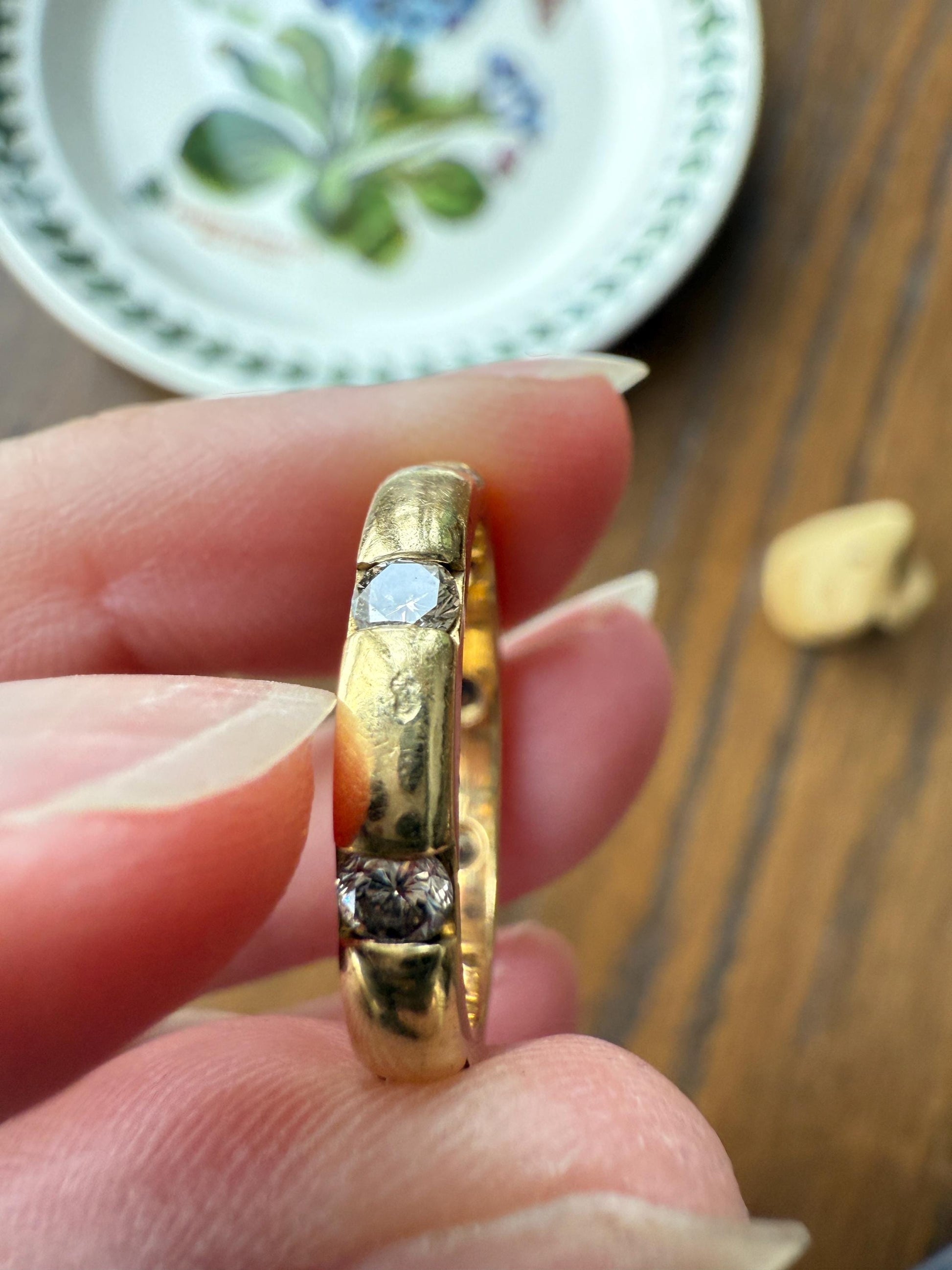 Vintage French 18k Gold Solid Eye Clean .72 Carat Eight Stone Older Brilliant Cut Diamond Chunky Stacker Eternity Band Ring