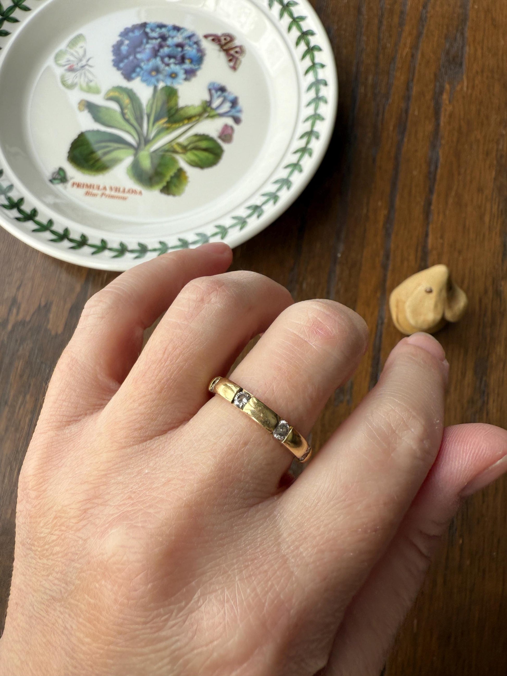 Vintage French 18k Gold Solid Eye Clean .72 Carat Eight Stone Older Brilliant Cut Diamond Chunky Stacker Eternity Band Ring