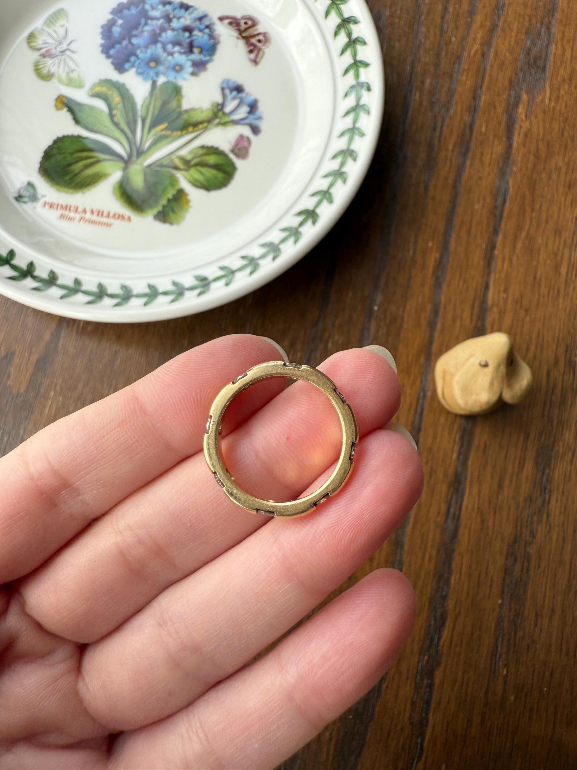 Vintage French 18k Gold Solid Eye Clean .72 Carat Eight Stone Older Brilliant Cut Diamond Chunky Stacker Eternity Band Ring