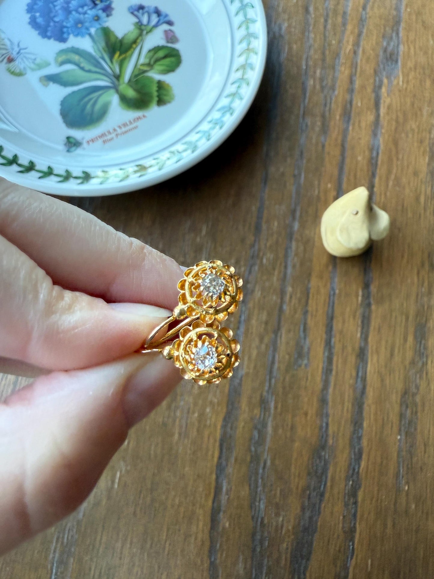FRENCH Antique Old Mine Cut DiAMOND Buttercup Earrings .4ctw 18k Gold Victorian Dangle Dormeuse Gift Belle Epoque Valentine's Bridal OMC
