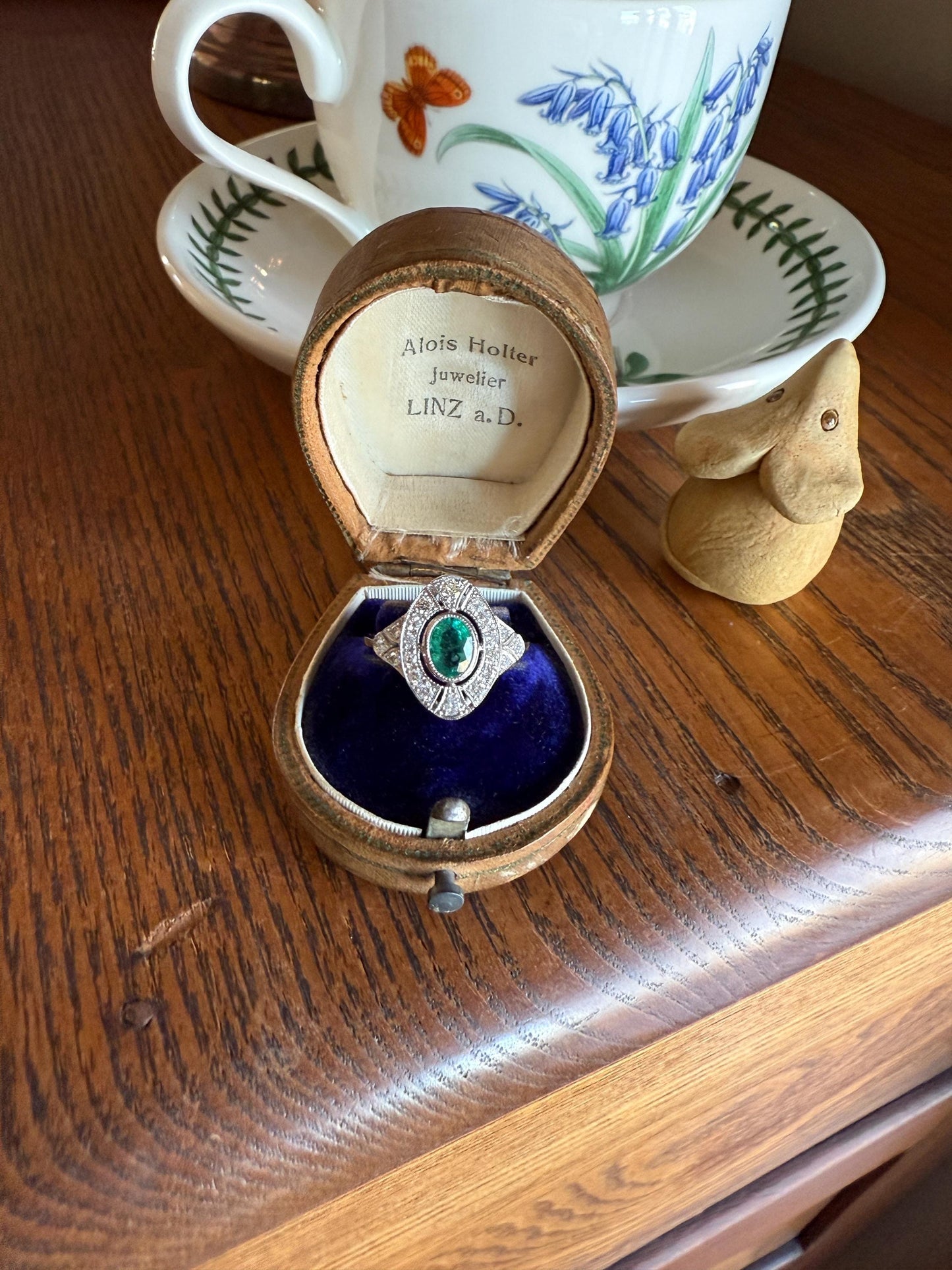 EMERALD Vintage Art Deco 1.6 Carat 20 Transitional & Brilliant Cut DiAMOND Platinum Shield Panel Ring Geometric Green Stacker