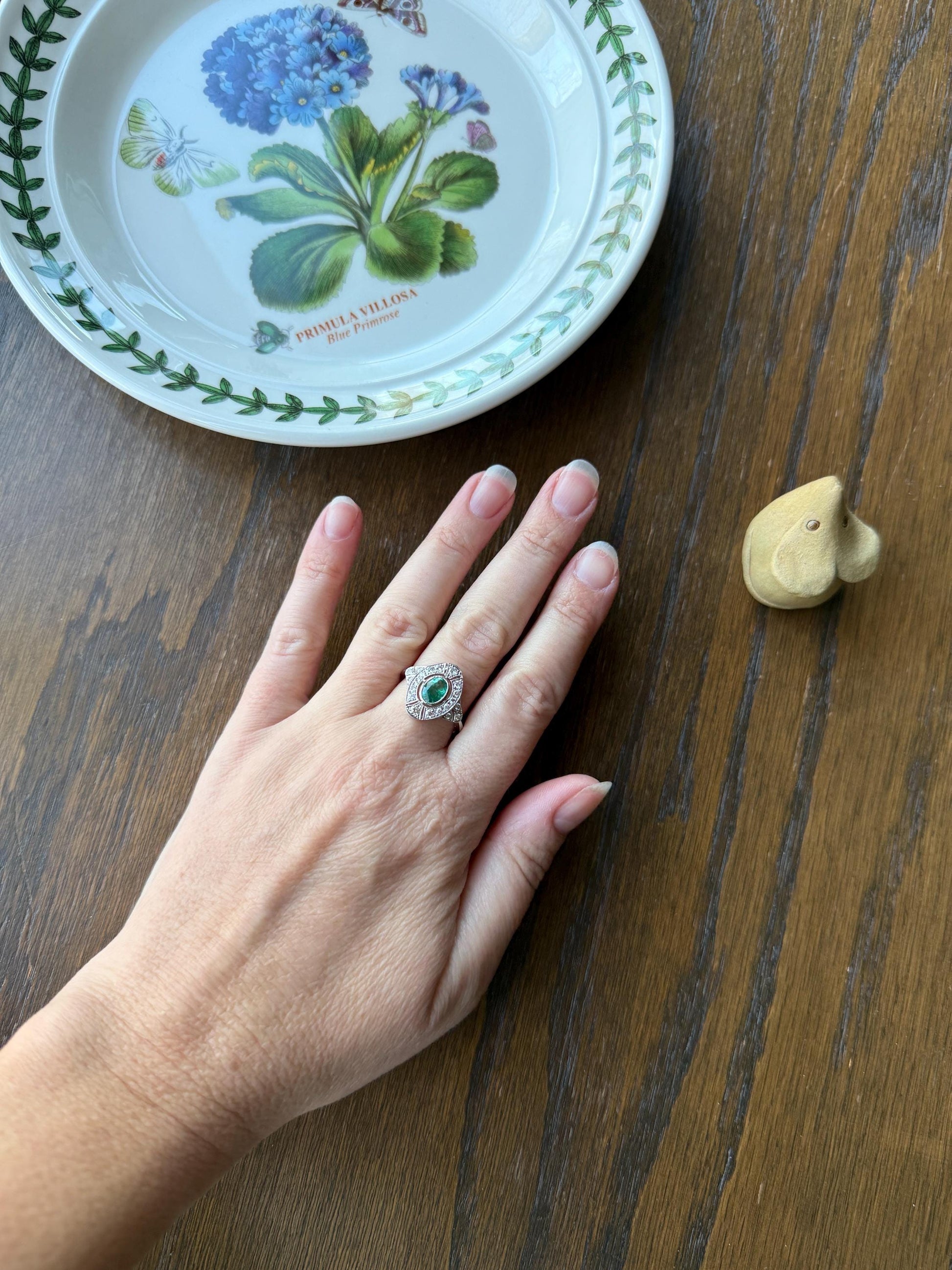 EMERALD Vintage Art Deco 1.6 Carat 20 Transitional & Brilliant Cut DiAMOND Platinum Shield Panel Ring Geometric Green Stacker