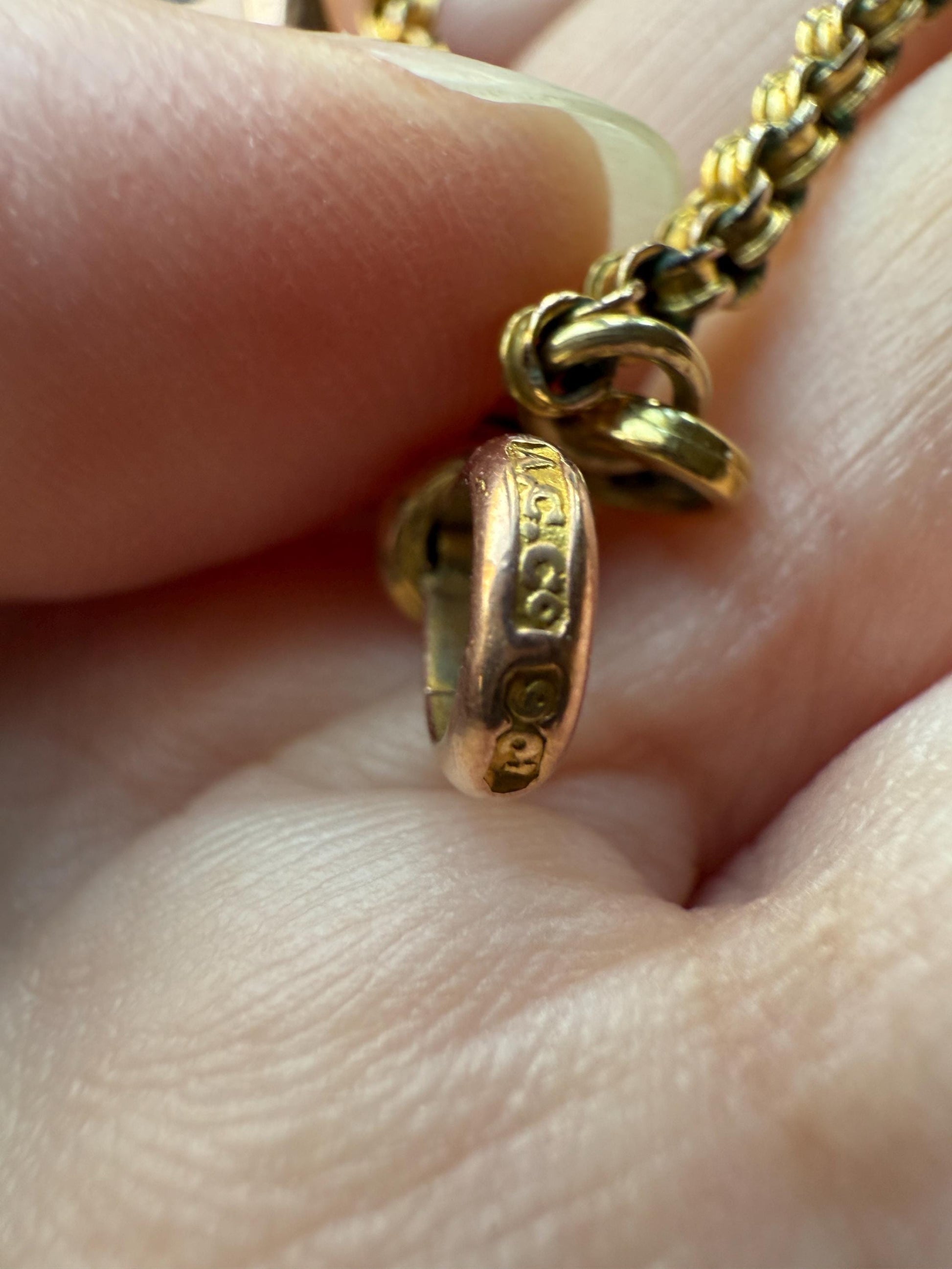 Victorian Antique Ribbed Box Chain Faceted Marquise Spacers Dog Clip Fob Pendant Holder Necklace Rose & Yellow 9k Gold Solid 18k Clasp