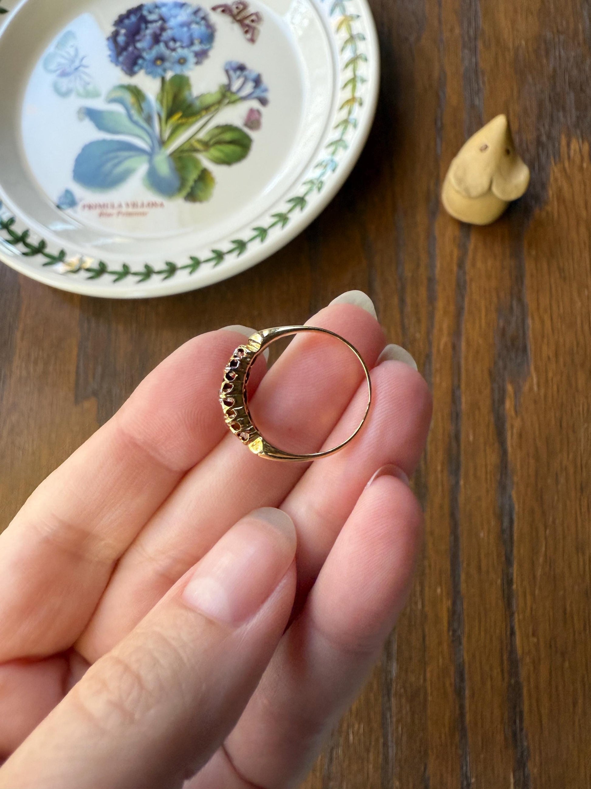 Five Stone Tapered c1889 Old Mine Cut Diamond ANTIQUE Band Ring .5 Carat Buttercup 18k GOLD Victorian Stacker Romantic Gift .5Ctw OMC