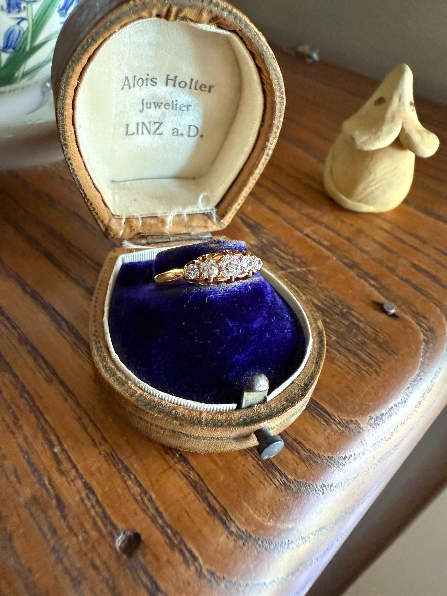 Five Stone Tapered c1889 Old Mine Cut Diamond ANTIQUE Band Ring .5 Carat Buttercup 18k GOLD Victorian Stacker Romantic Gift .5Ctw OMC