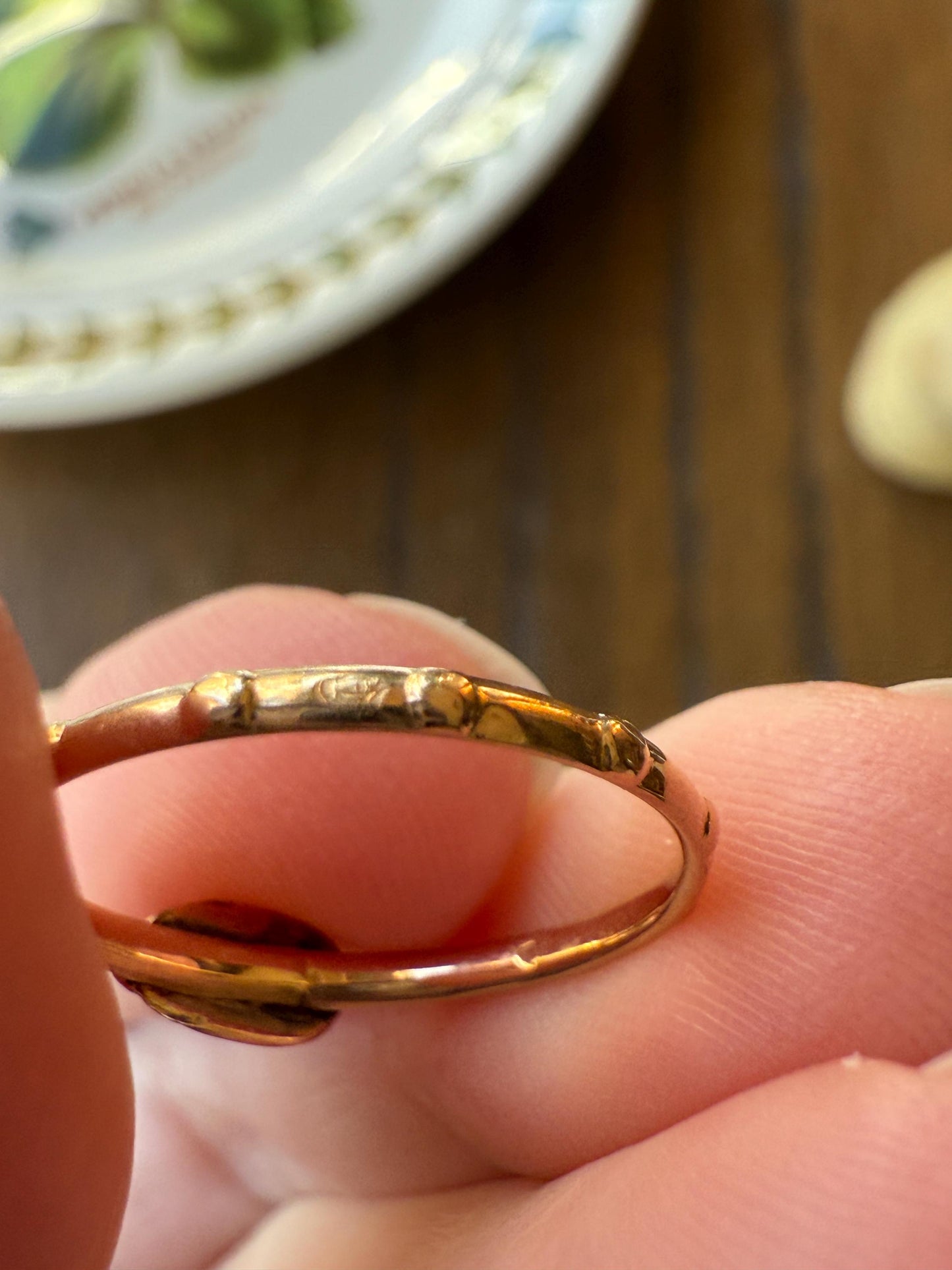 French VICTORiAN Antique ROSARY Ring 18k Gold Cross Riveted Stacker Skinny Band Unique Gift Belle Epoque Religious Minimalist Figural Dainty