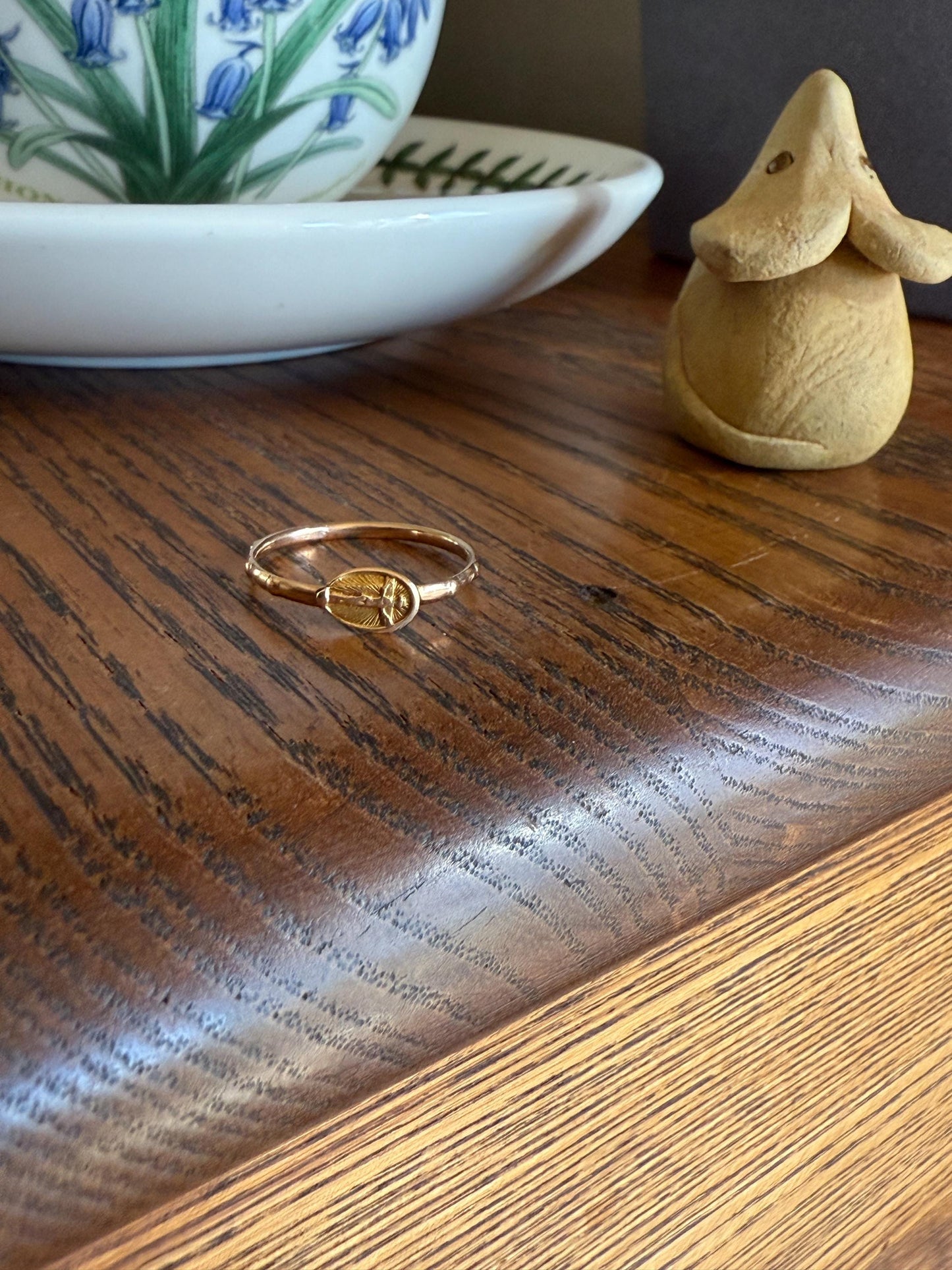 French VICTORiAN Antique ROSARY Ring 18k Gold Cross Riveted Stacker Skinny Band Unique Gift Belle Epoque Religious Minimalist Figural Dainty