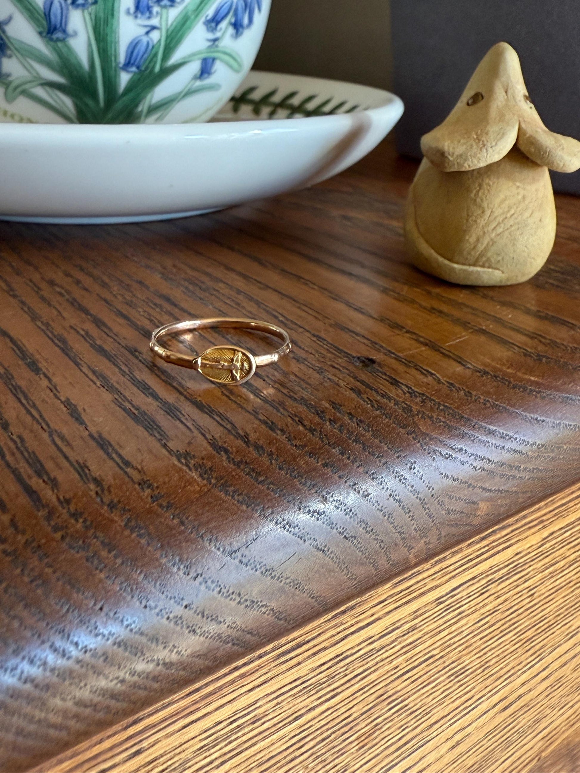 French VICTORiAN Antique ROSARY Ring 18k Gold Cross Riveted Stacker Skinny Band Unique Gift Belle Epoque Religious Minimalist Figural Dainty