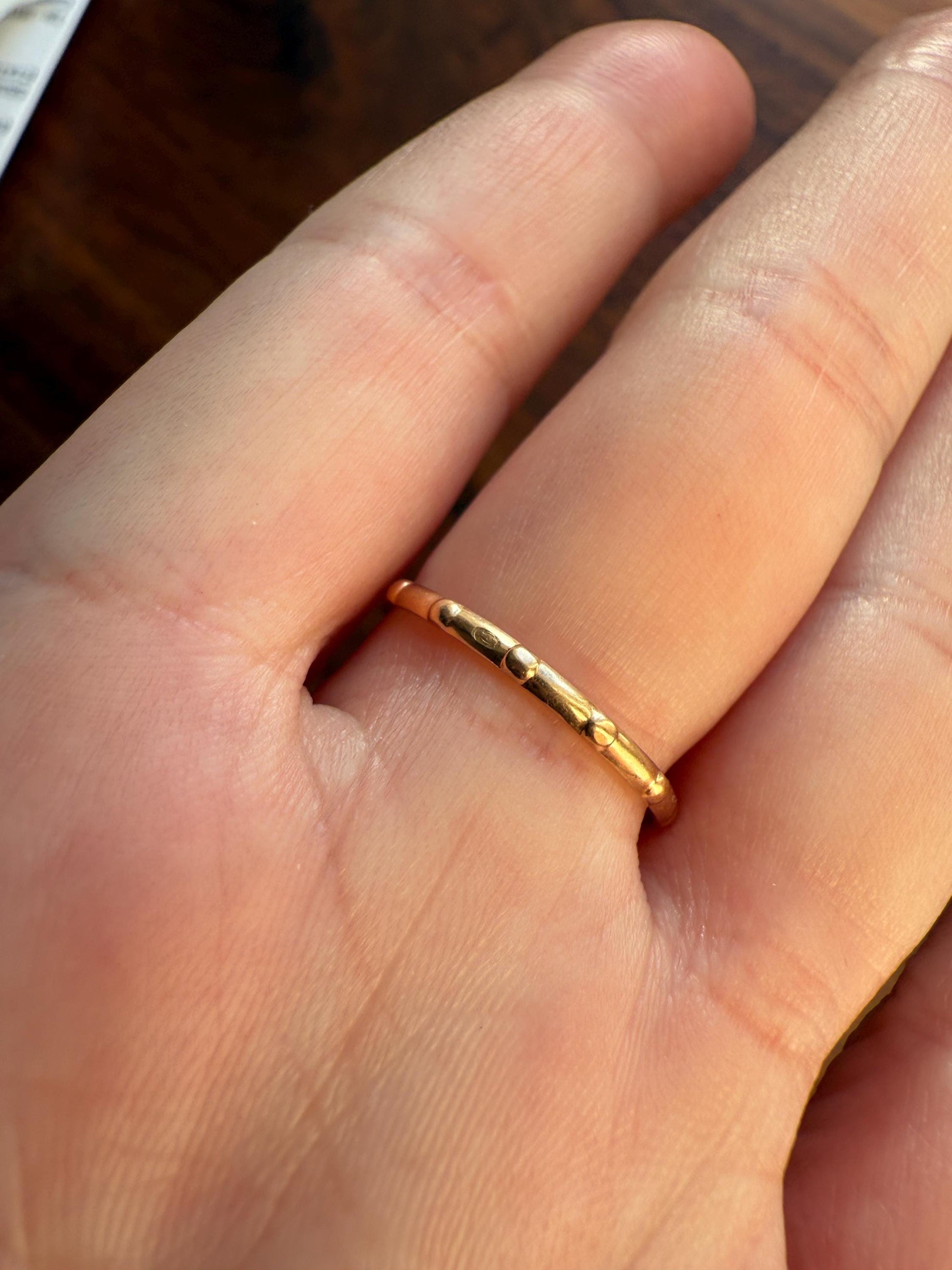 French VICTORiAN Antique ROSARY Ring 18k Gold Cross Riveted Stacker Skinny Band Unique Gift Belle Epoque Religious Minimalist Figural Dainty