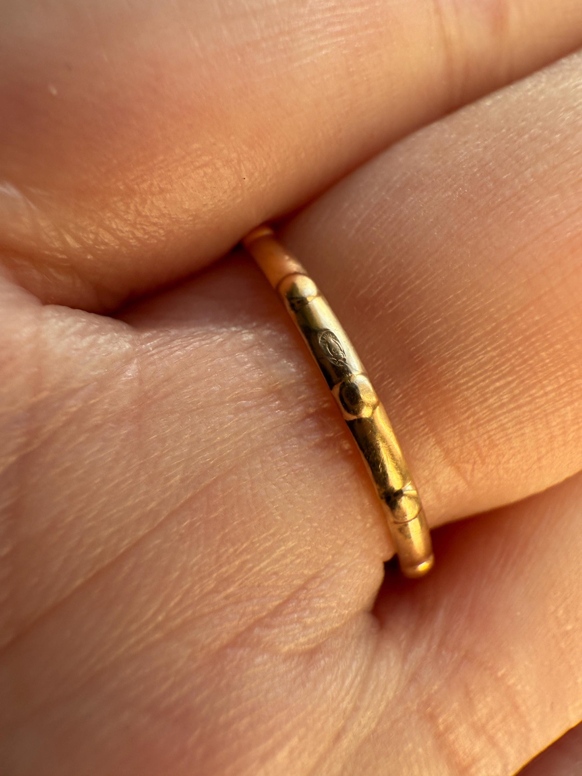 French VICTORiAN Antique ROSARY Ring 18k Gold Cross Riveted Stacker Skinny Band Unique Gift Belle Epoque Religious Minimalist Figural Dainty