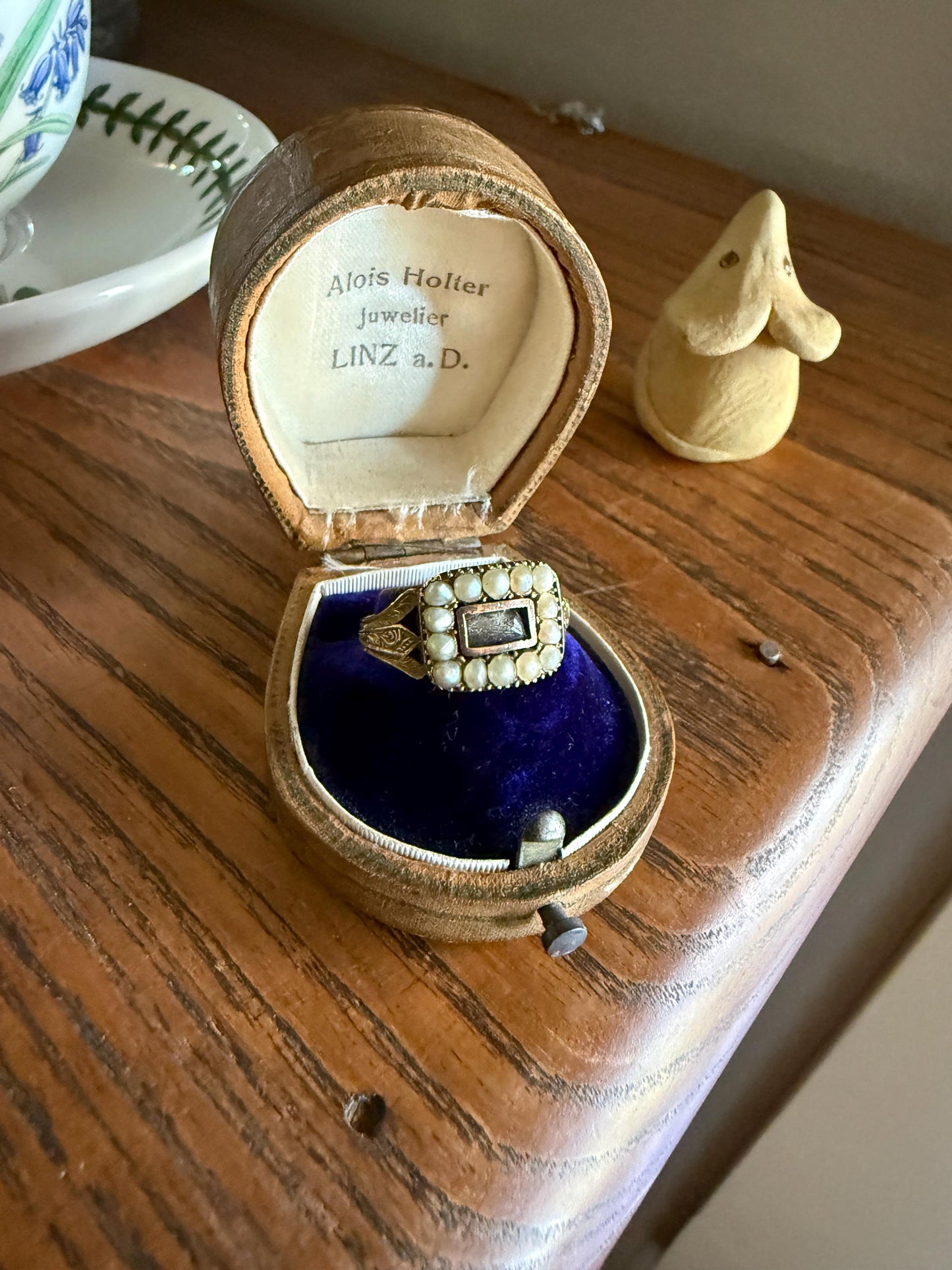 Pearl HALO Locket Ring Georgian Era Dated 1811 Engraved 10k Gold Sentimental Jewelry Gift Stacker