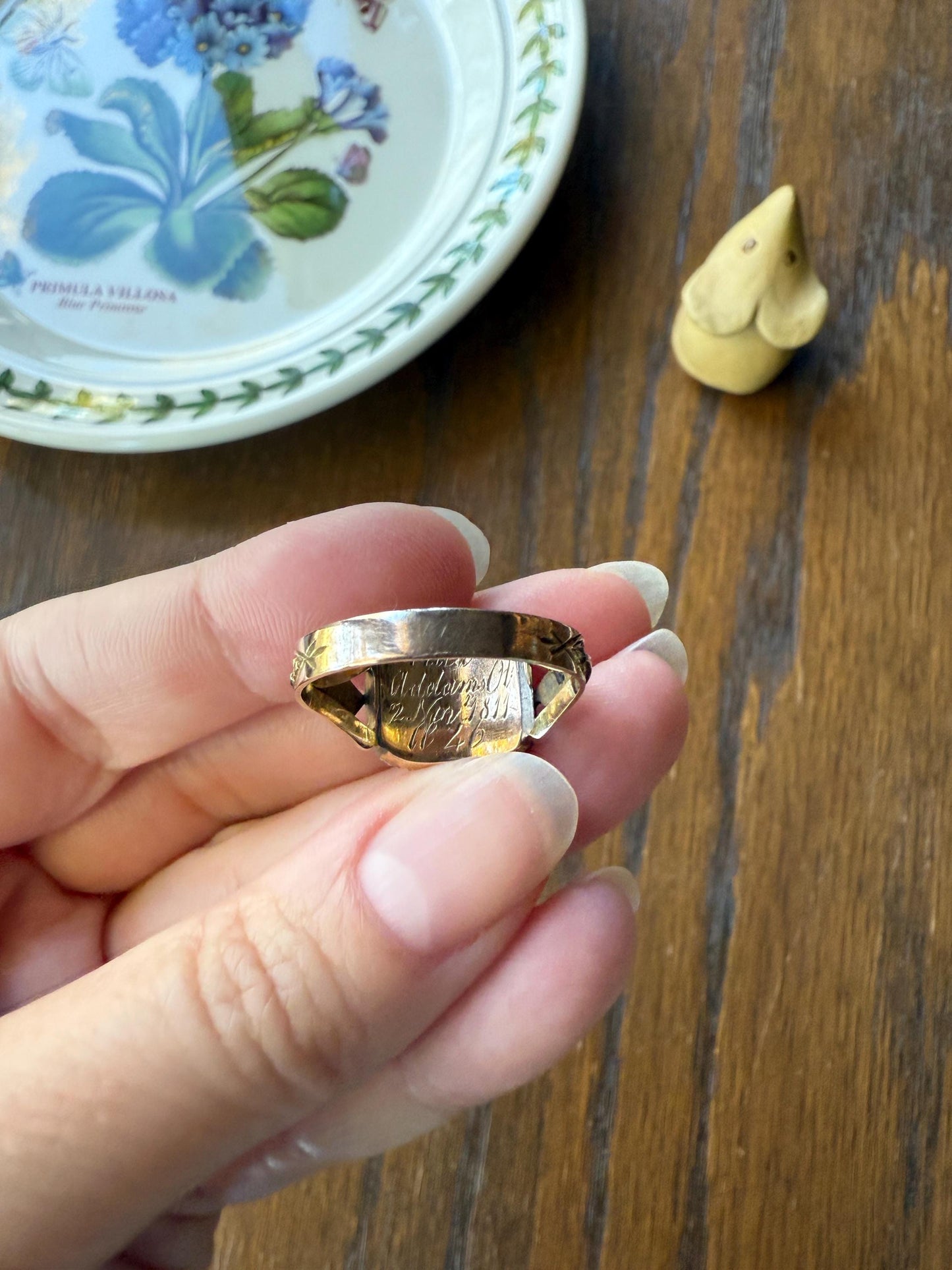 Pearl HALO Locket Ring Georgian Era Dated 1811 Engraved 10k Gold Sentimental Jewelry Gift Stacker