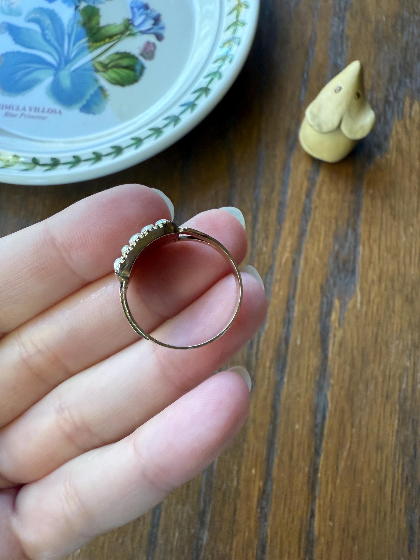 Pearl HALO Locket Ring Georgian Era Dated 1811 Engraved 10k Gold Sentimental Jewelry Gift Stacker