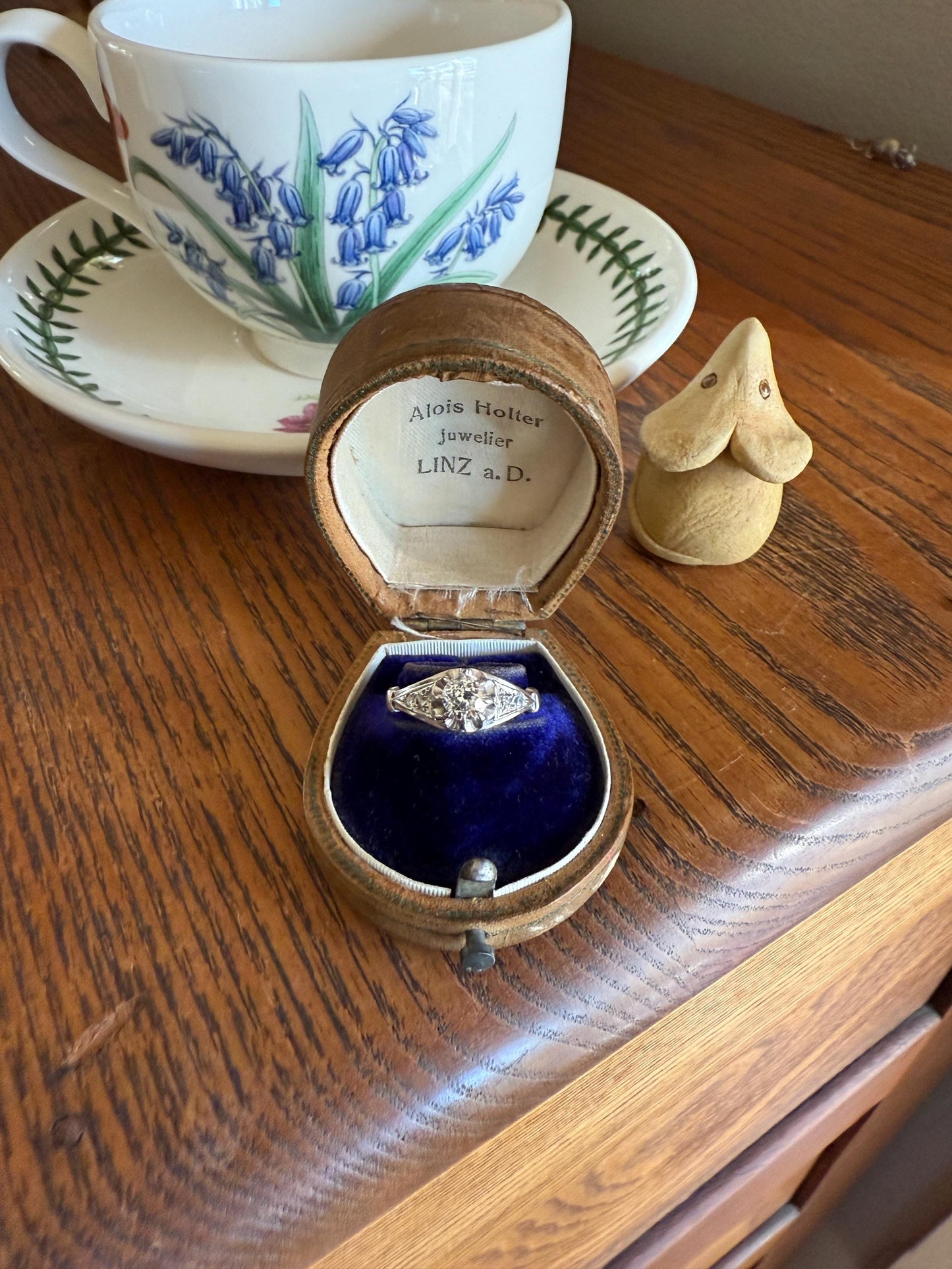 Antique Art Deco .68 Carat Old Mine Cut DIAMOND Solitaire w/ Accents Engagement Ring 18k White Gold Platinum Unique Stacker Romantic Gift