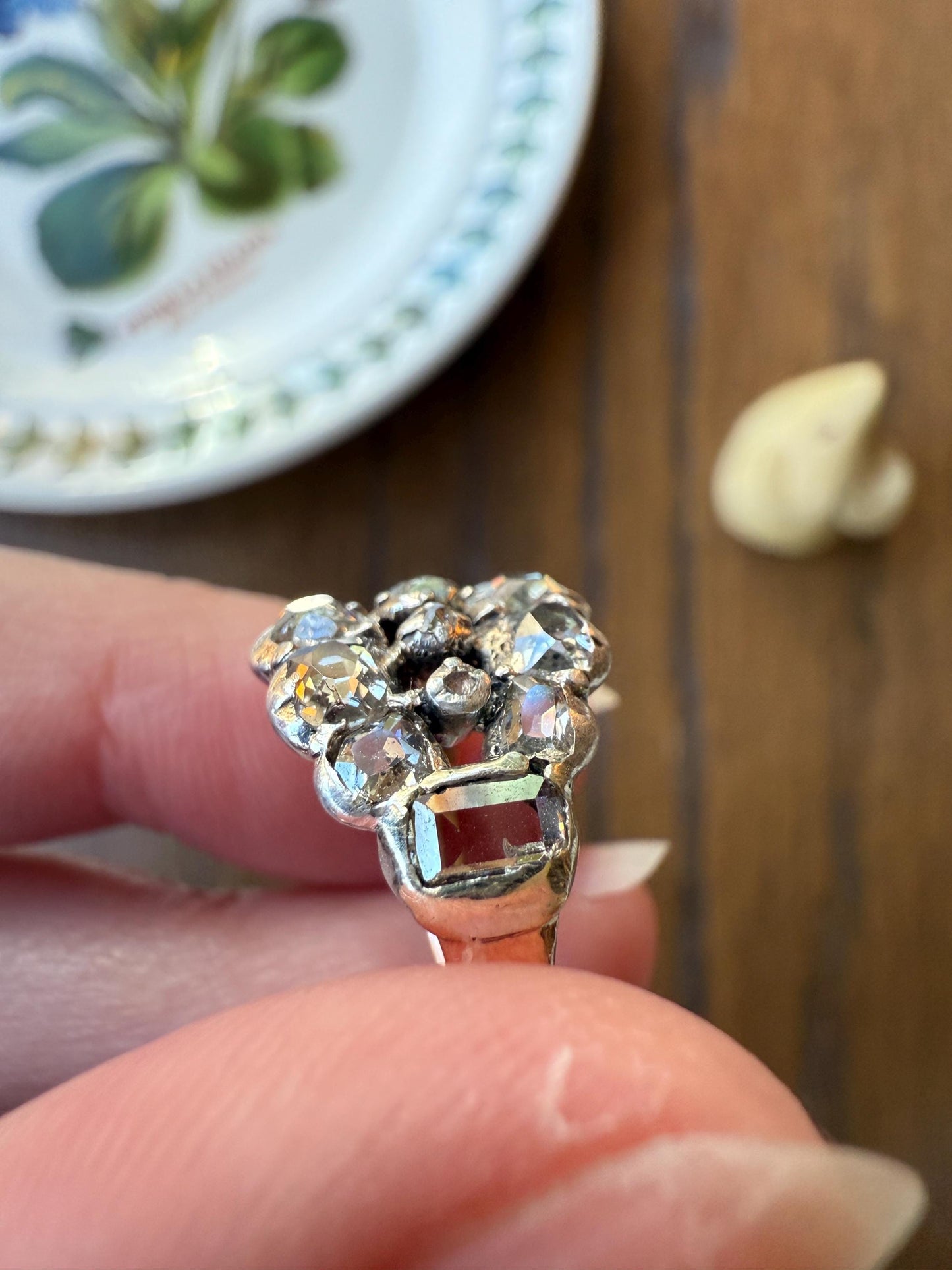 UNIQUE Mixed Old Cut DIAMOND Georgian Era Triple Row Ring Rose Table Old Mine Cut Combo 14k Gold Silver Open Back Stacker Ooak Gift