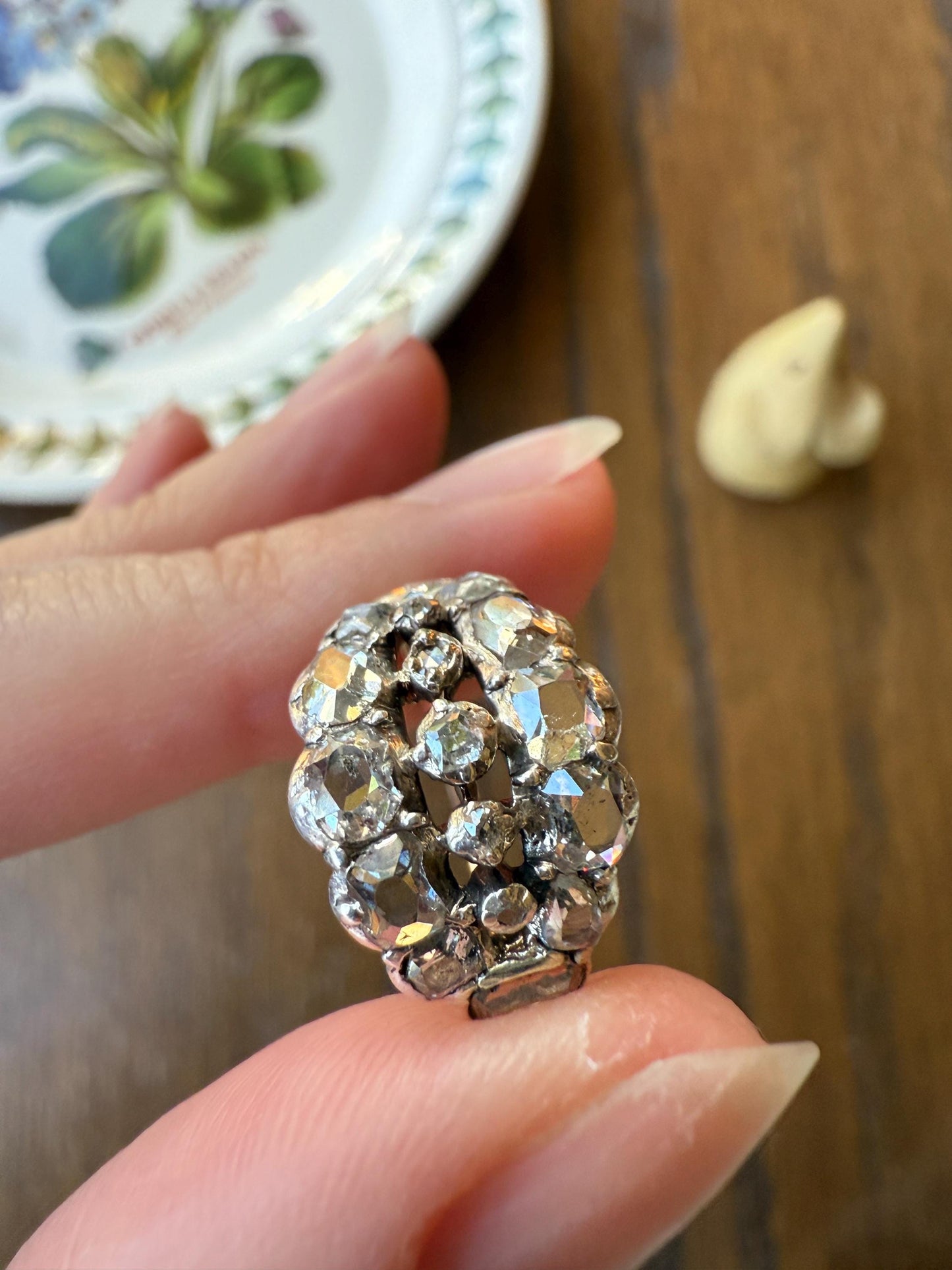 UNIQUE Mixed Old Cut DIAMOND Georgian Era Triple Row Ring Rose Table Old Mine Cut Combo 14k Gold Silver Open Back Stacker Ooak Gift