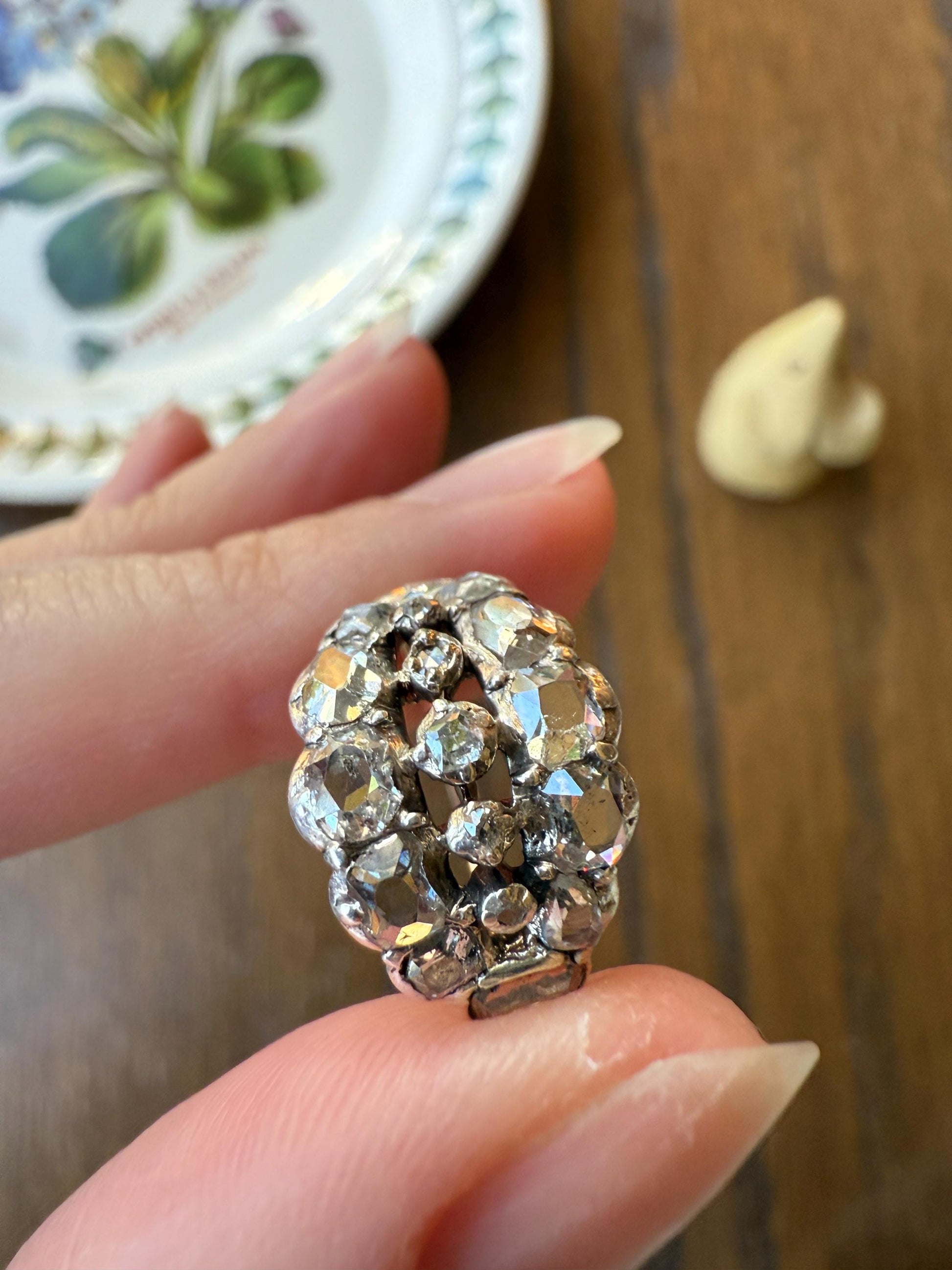 UNIQUE Mixed Old Cut DIAMOND Georgian Era Triple Row Ring Rose Table Old Mine Cut Combo 14k Gold Silver Open Back Stacker Ooak Gift