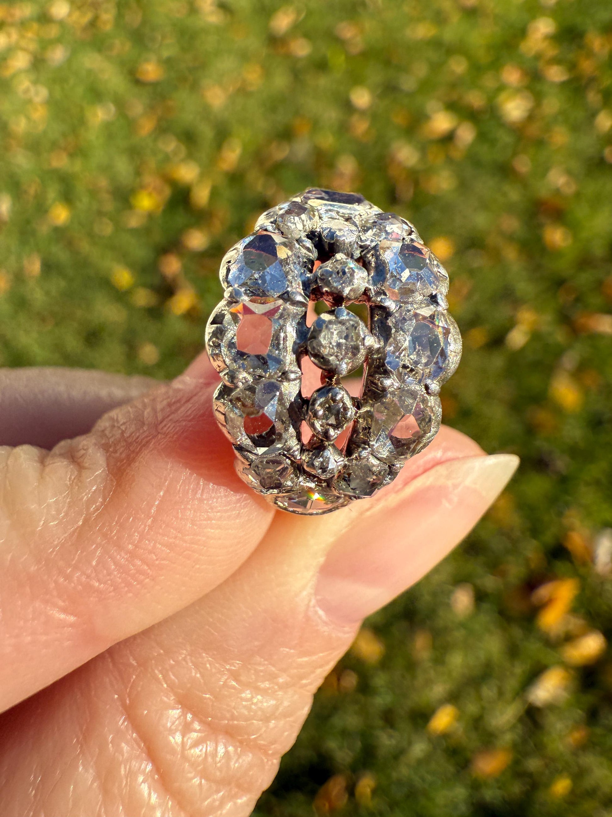 UNIQUE Mixed Old Cut DIAMOND Georgian Era Triple Row Ring Rose Table Old Mine Cut Combo 14k Gold Silver Open Back Stacker Ooak Gift