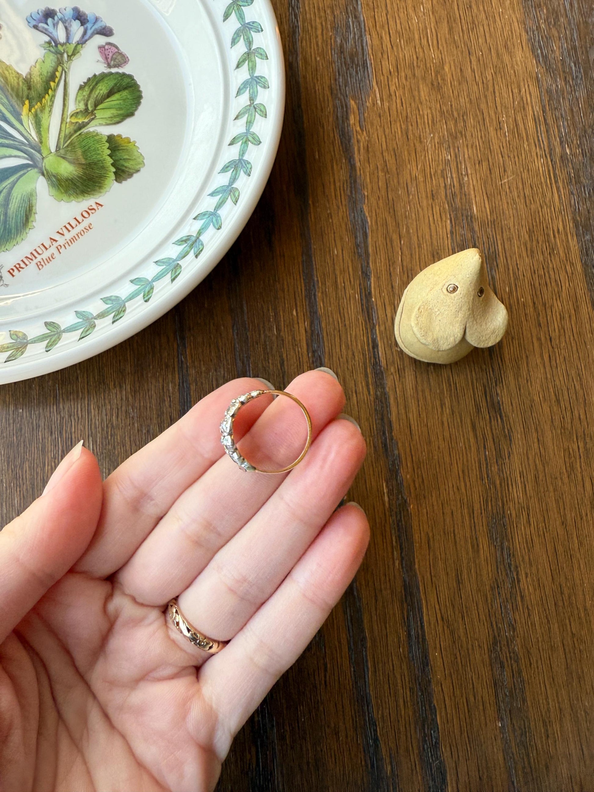 UNIQUE Mixed Old Cut DIAMOND Georgian Era Triple Row Ring Rose Table Old Mine Cut Combo 14k Gold Silver Open Back Stacker Ooak Gift