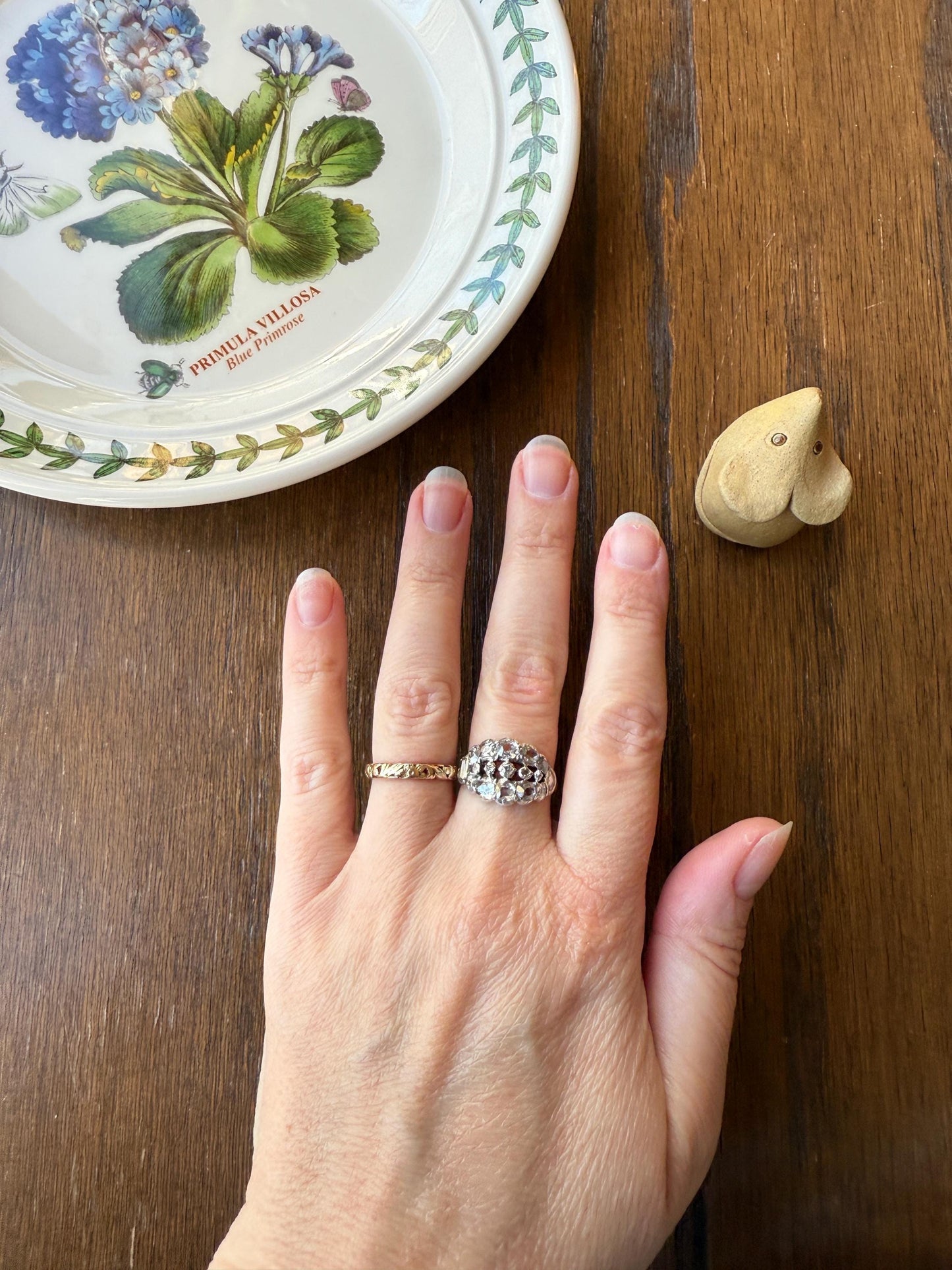 UNIQUE Mixed Old Cut DIAMOND Georgian Era Triple Row Ring Rose Table Old Mine Cut Combo 14k Gold Silver Open Back Stacker Ooak Gift