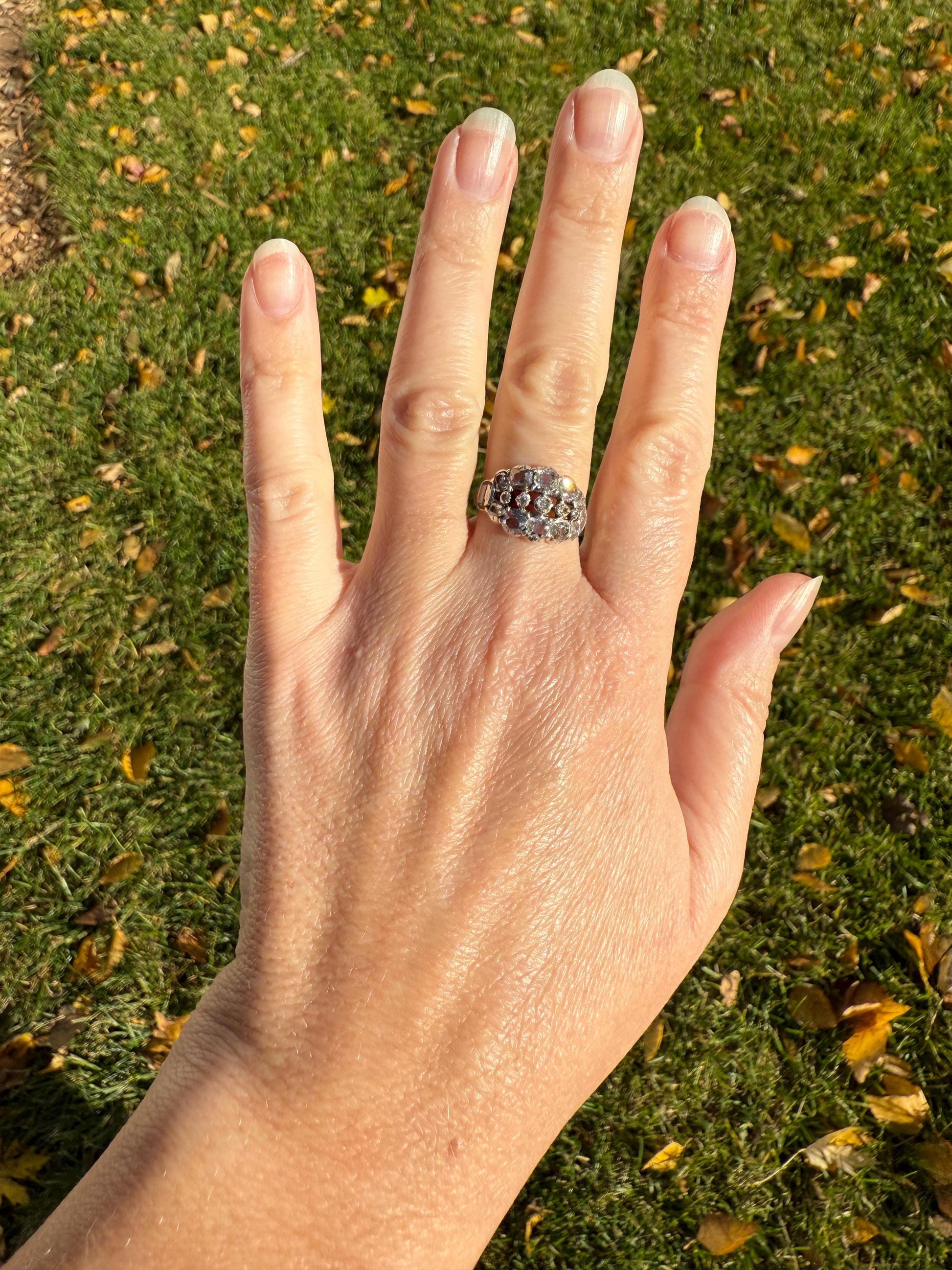 UNIQUE Mixed Old Cut DIAMOND Georgian Era Triple Row Ring Rose Table Old Mine Cut Combo 14k Gold Silver Open Back Stacker Ooak Gift