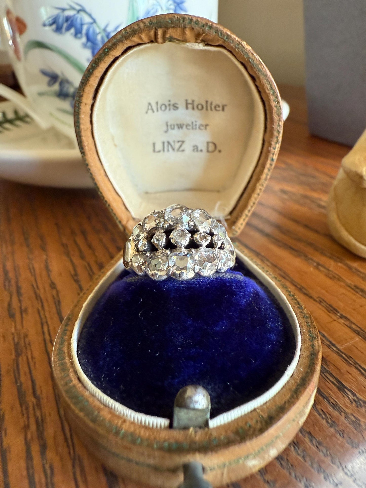 UNIQUE Mixed Old Cut DIAMOND Georgian Era Triple Row Ring Rose Table Old Mine Cut Combo 14k Gold Silver Open Back Stacker Ooak Gift