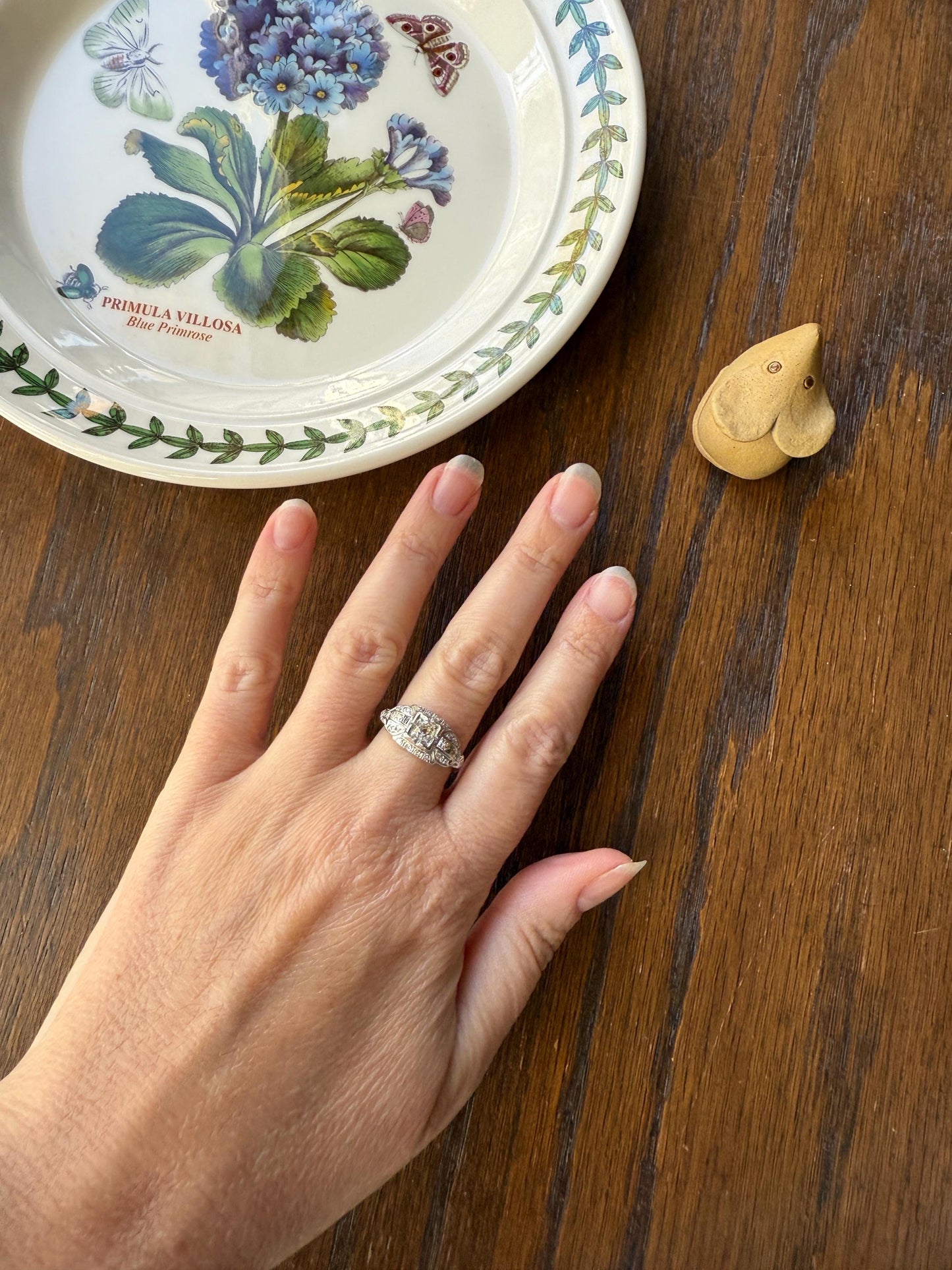 Chunky Old Mine Cut DIAMOND Single Cut Accents Platinum East West Antique Art Deco Stacker Ring