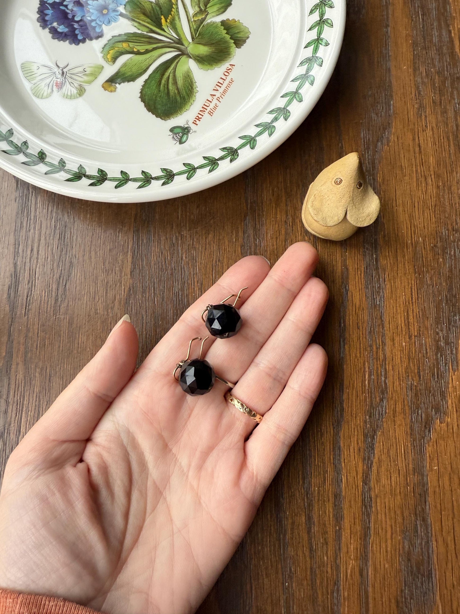 Black Onyx or Jet ? DISCO Ball 3D Sphere Victorian Antique Earrings Gold Fill Dangle Bold Holiday Statement Danglers