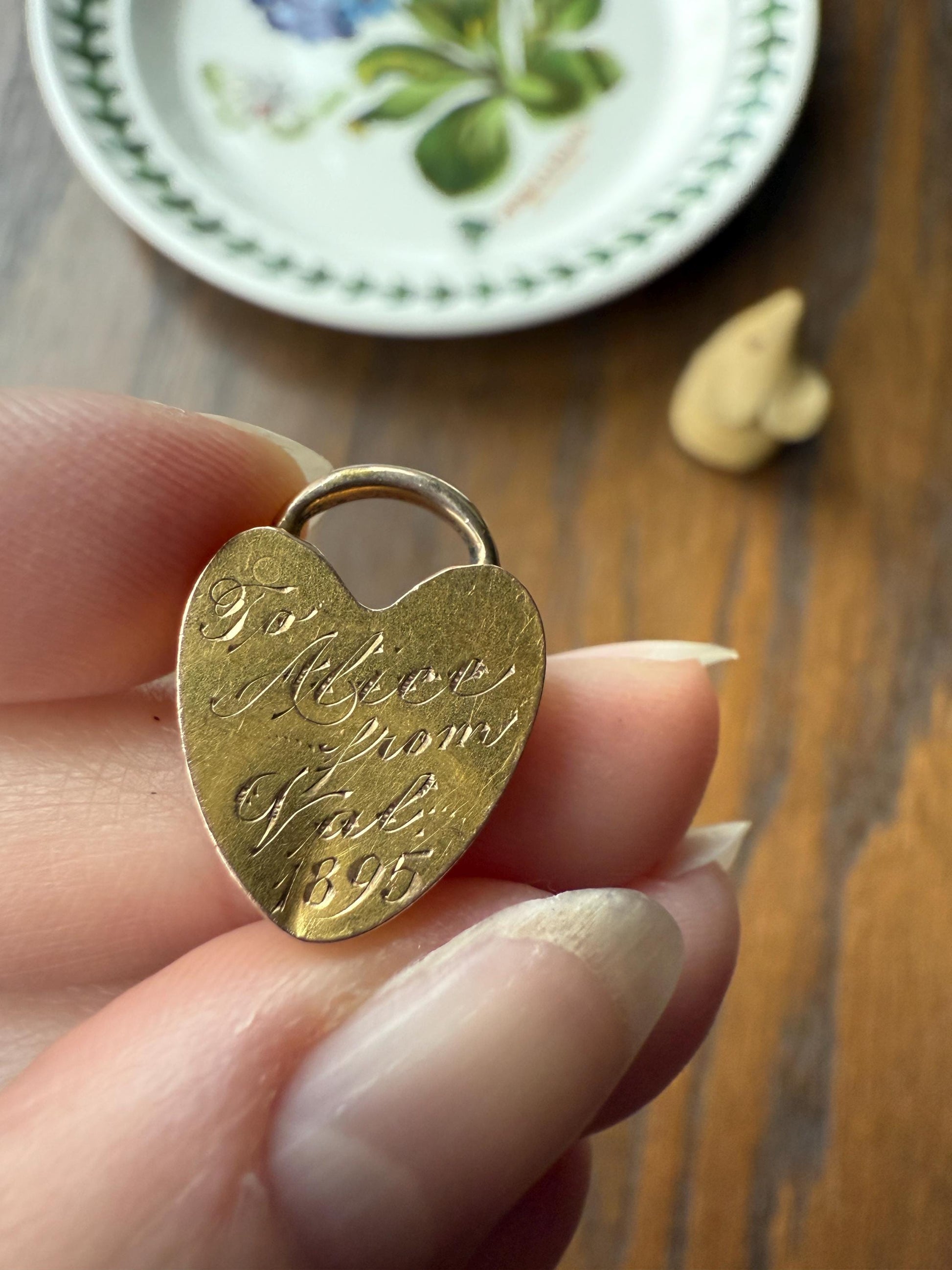 Alice's HEART PADLOCK Pendant from Val in 1895 Victorian Dated Engraved Ornate Embossed Pendant Charm Figural Romantic Gift Connector 3D