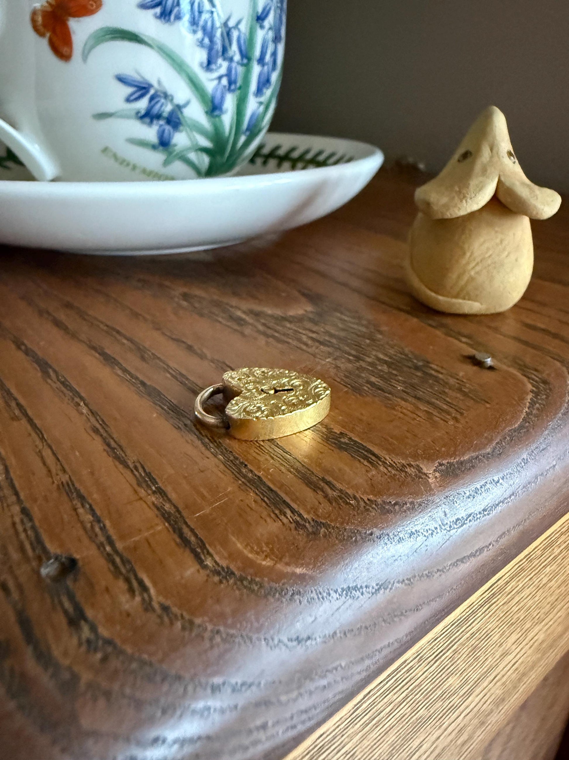 Alice's HEART PADLOCK Pendant from Val in 1895 Victorian Dated Engraved Ornate Embossed Pendant Charm Figural Romantic Gift Connector 3D