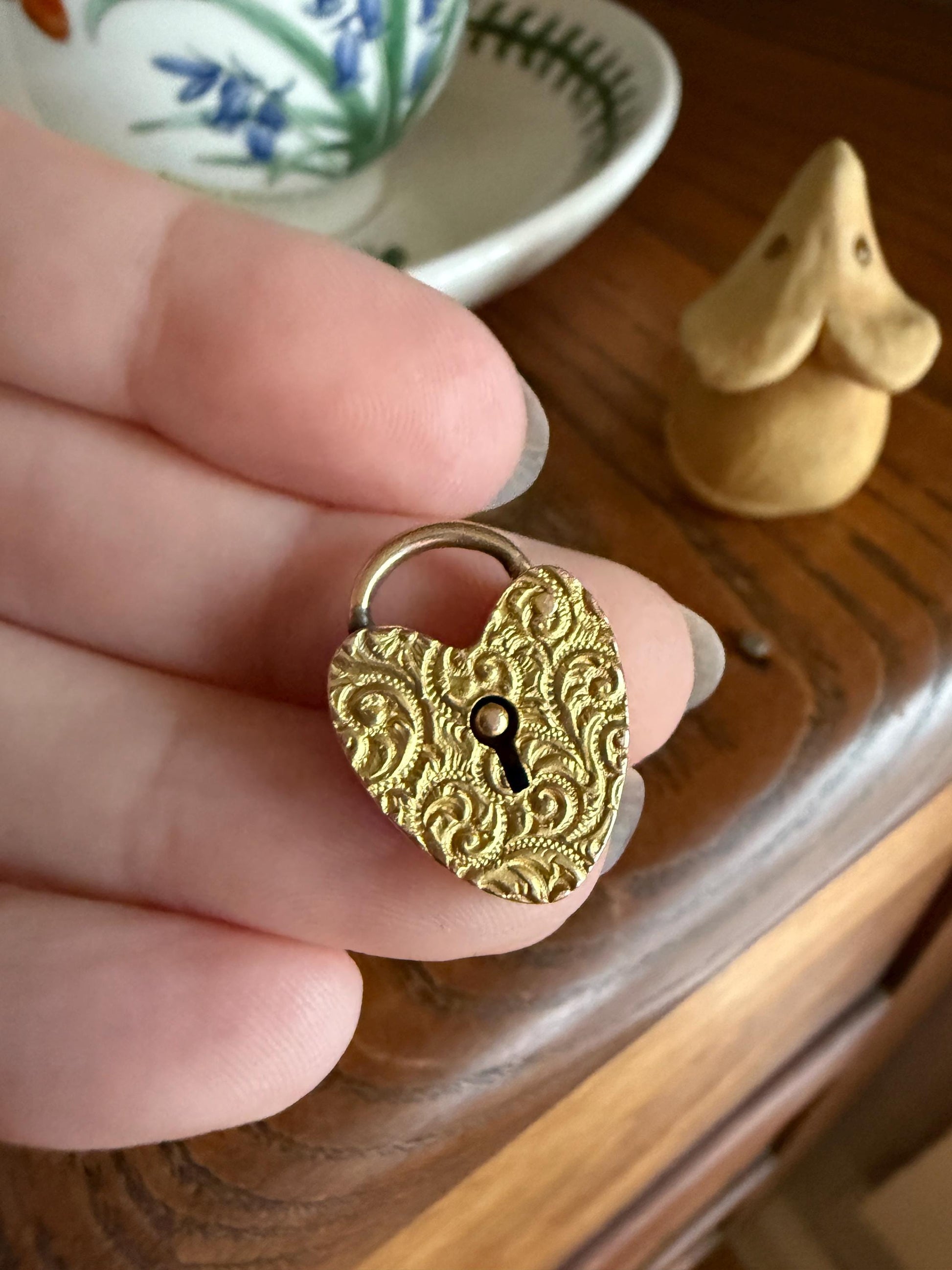 Alice's HEART PADLOCK Pendant from Val in 1895 Victorian Dated Engraved Ornate Embossed Pendant Charm Figural Romantic Gift Connector 3D