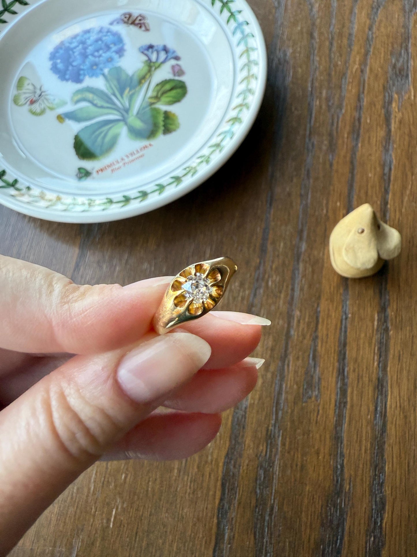 Chunky Antique .4 Carat Eye Clean Old Mine Cut Diamond Buttercup Gypsy Band Victorian 18k Gold Ring Wide Stacker Gift Belcher Unisex OMC Man