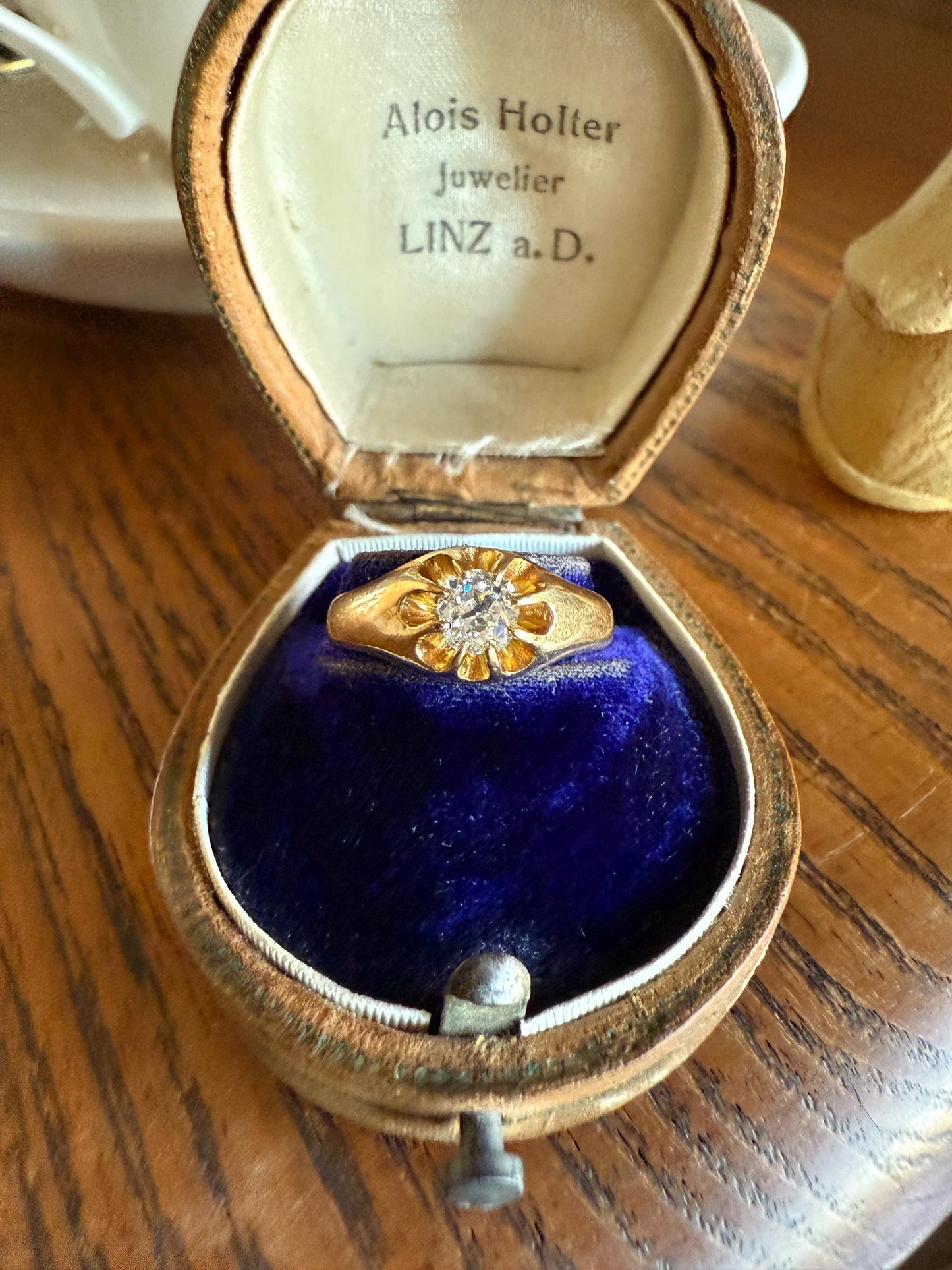 Chunky Antique .4 Carat Eye Clean Old Mine Cut Diamond Buttercup Gypsy Band Victorian 18k Gold Ring Wide Stacker Gift Belcher Unisex OMC Man