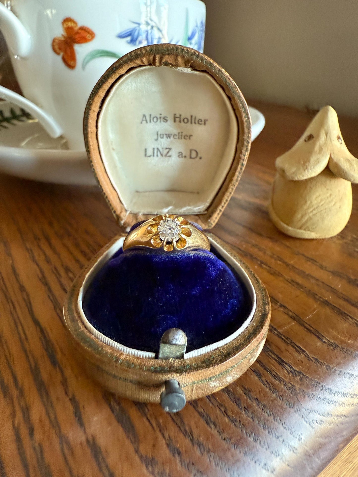 Chunky Antique .4 Carat Eye Clean Old Mine Cut Diamond Buttercup Gypsy Band Victorian 18k Gold Ring Wide Stacker Gift Belcher Unisex OMC Man