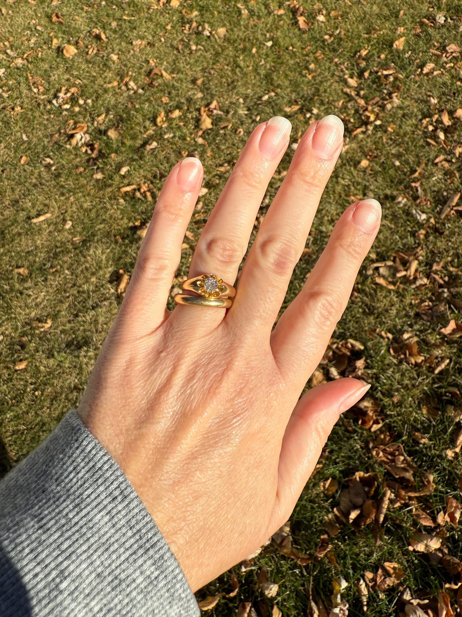 Chunky Antique .4 Carat Eye Clean Old Mine Cut Diamond Buttercup Gypsy Band Victorian 18k Gold Ring Wide Stacker Gift Belcher Unisex OMC Man
