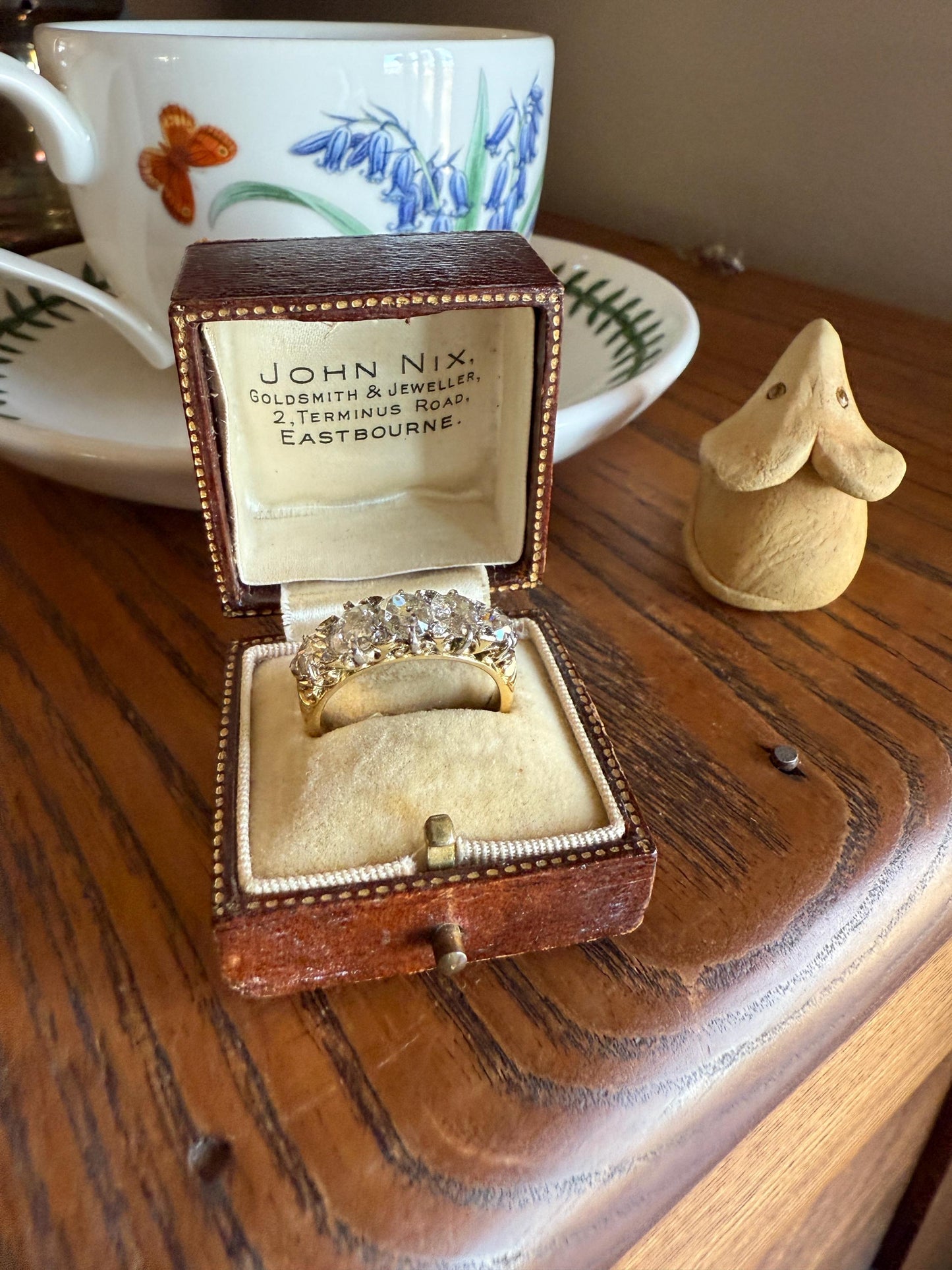 Victorian 2.75 Carats Antique Old Mine Cut Diamond Five Stone Ring Gemset Prong Spacers 18k Gold Rare Chunky Ornate Band