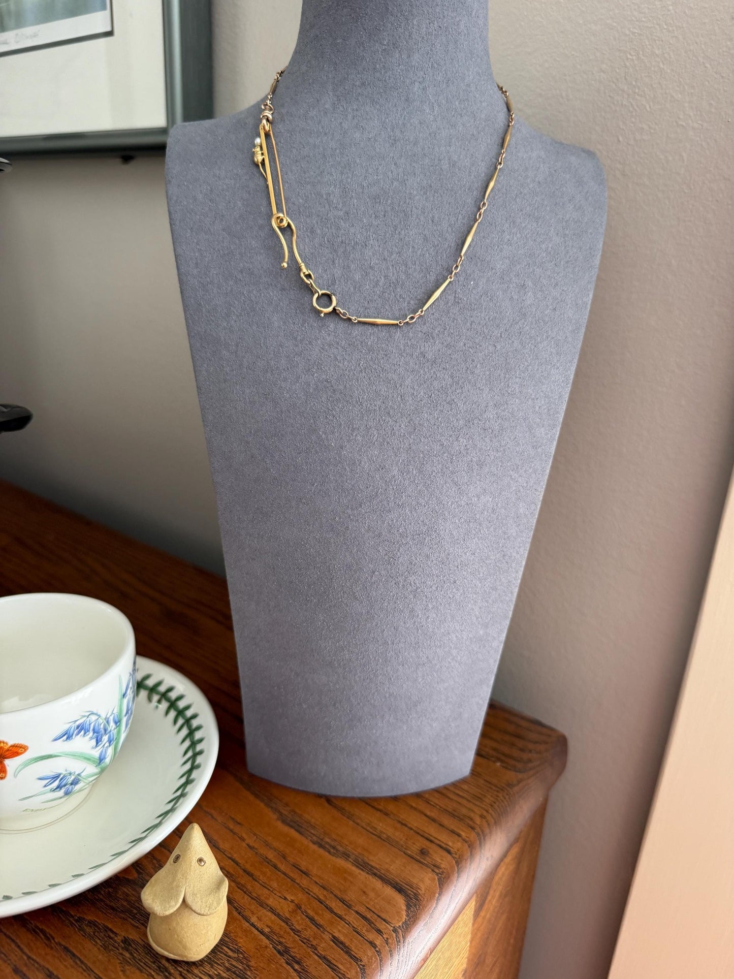 Twinning with MOUSE Victorian Figural Safety Pin Bar Brooch for Pendant Charm Holder French Antique 18k Gold Solid Extender Connector